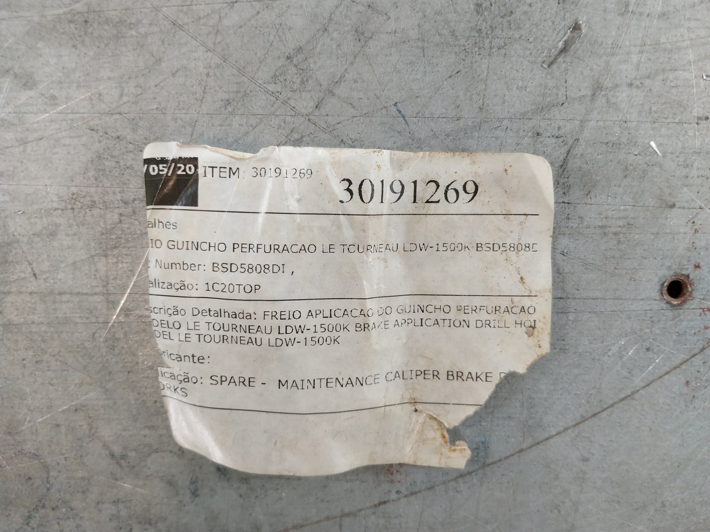 JOHNSON BSS 5808 CALIPER BRAKE ASSEMBLY FOR DRILL HOIST SYSTEM 30191269