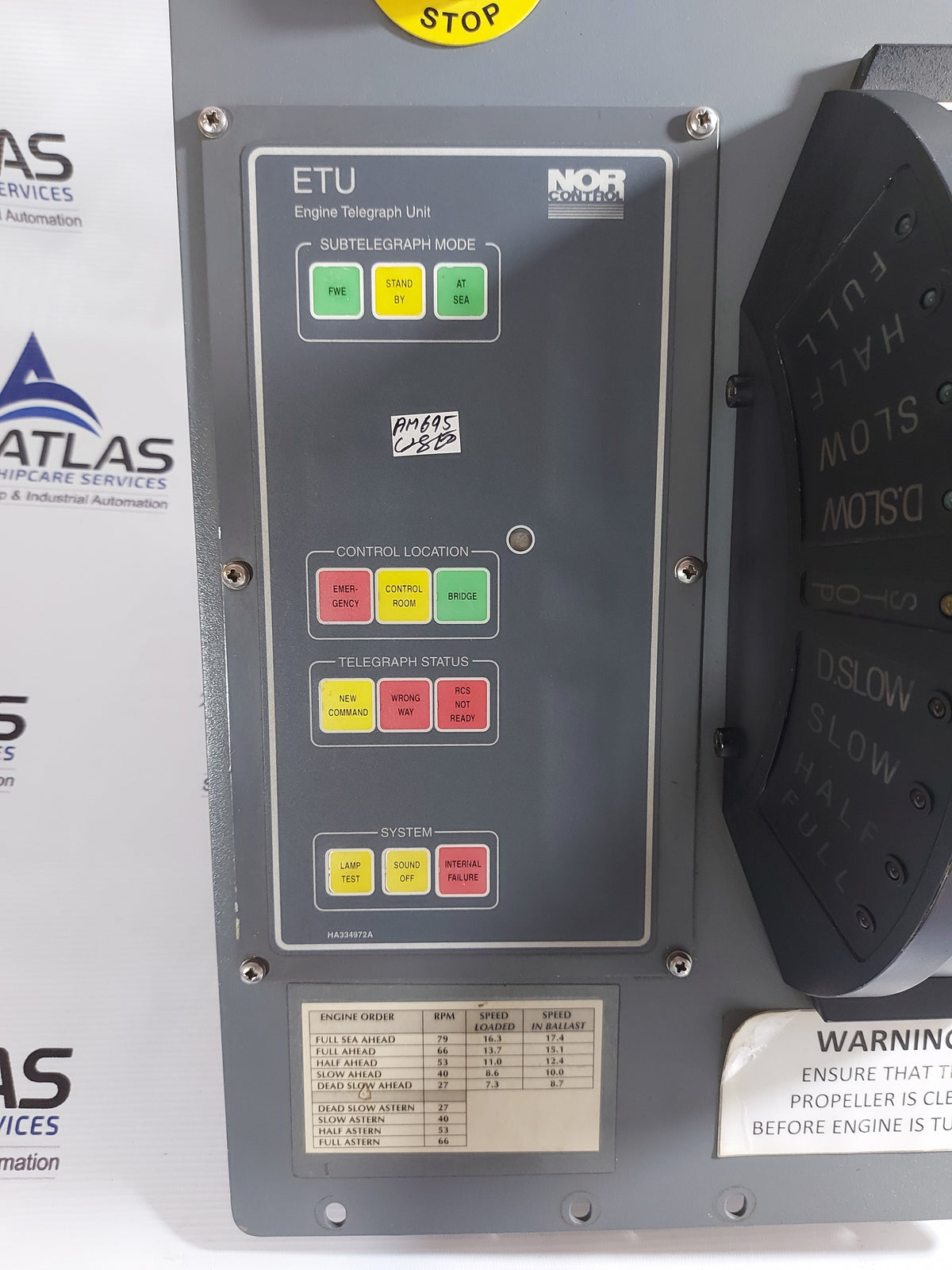 KONGSBERG-NORCONTROL ETU 003 ENGINE TELEGRAPH UNIT 8200014 WITH LEVER