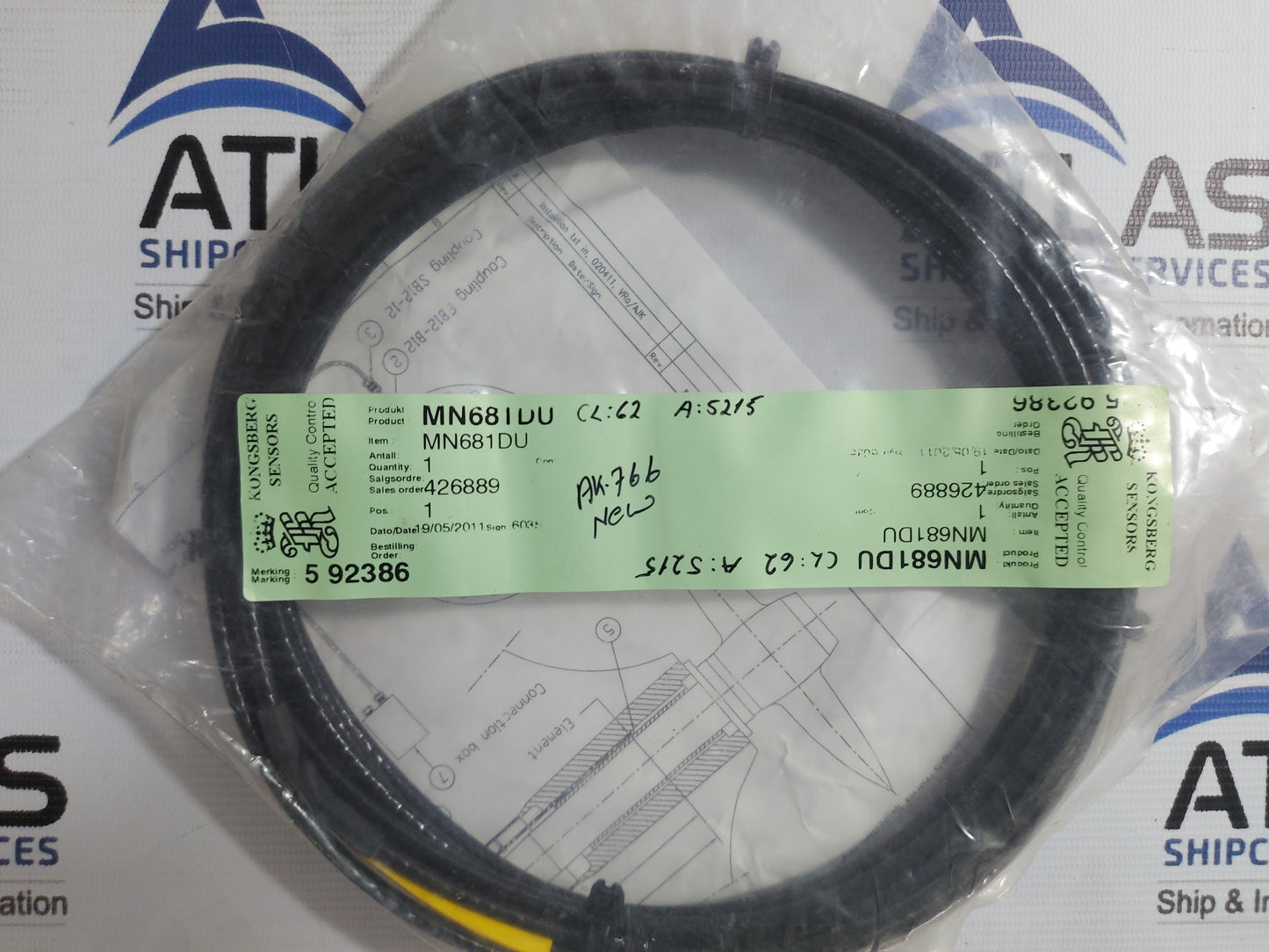 KONGSBERG MN681DU62 LOW TEMPERATURE RESISTANCE SENSOR CABLE