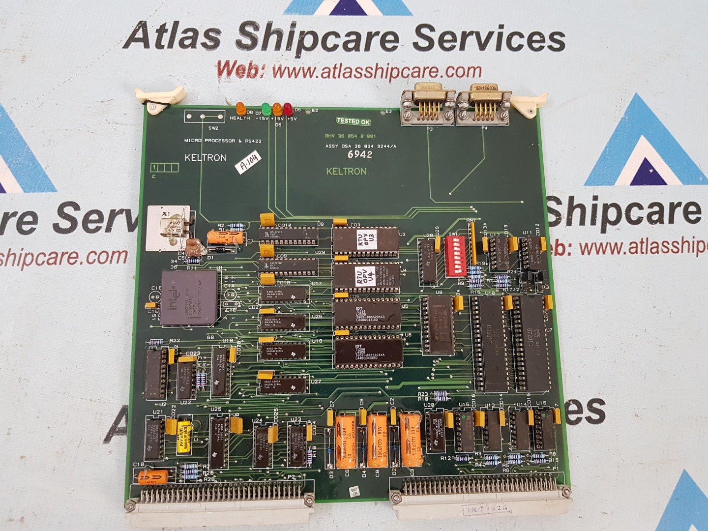 Keltron DSA 36 034 3244/A Micro processor & RS422 Card