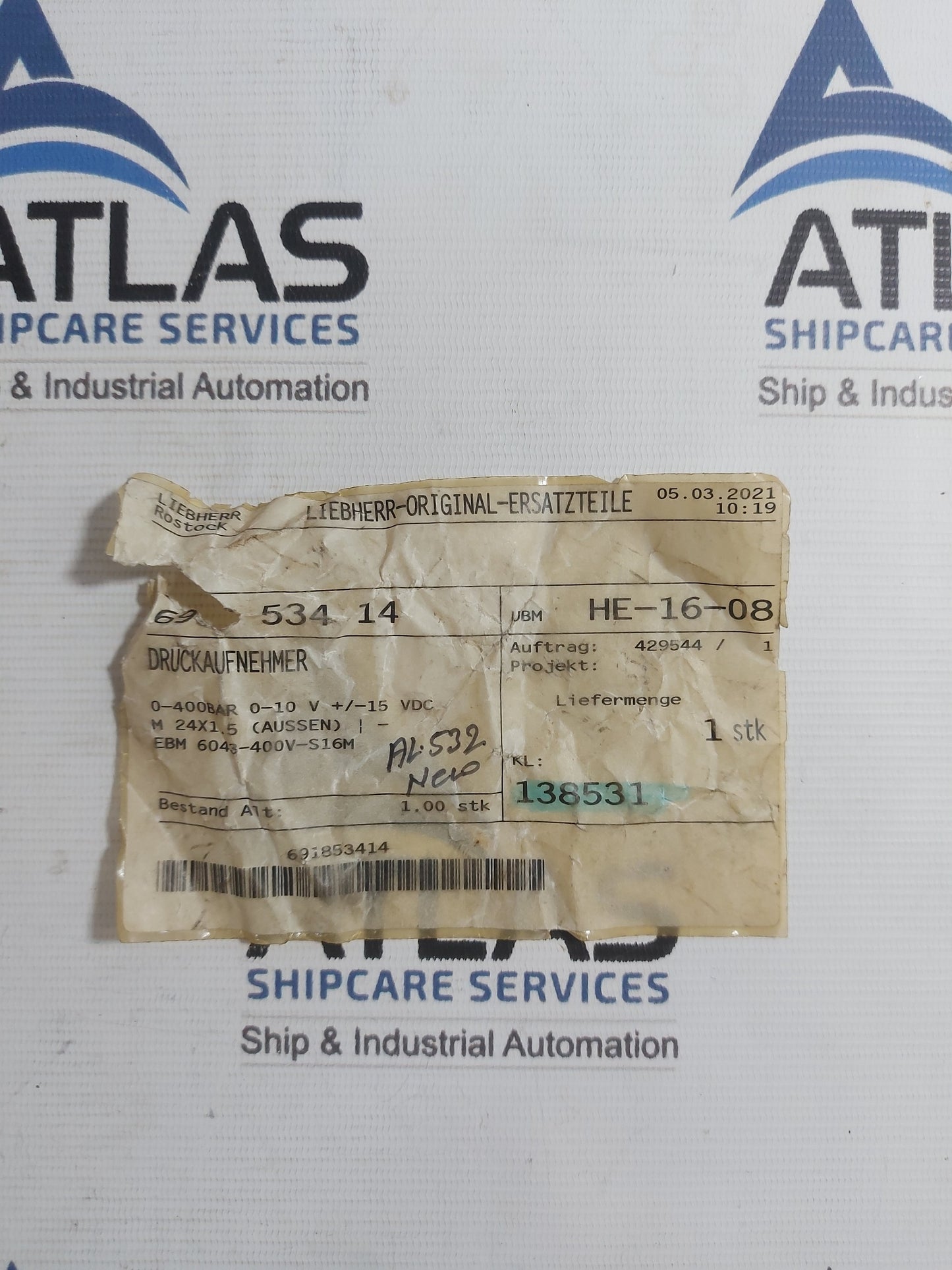 LIEBHERR 691853414 PRESSURE TRANSMITTER 0301 0-400 Bar