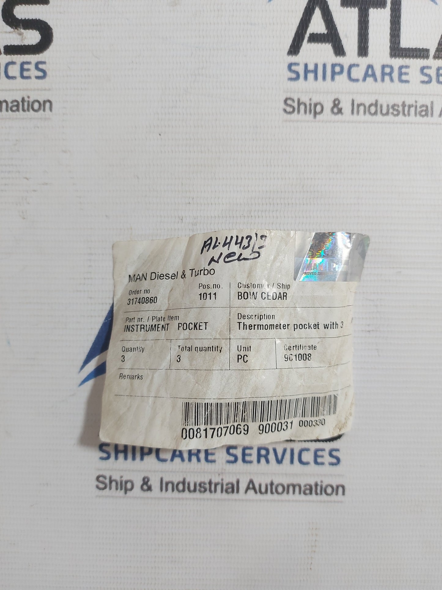 MAN DIESEL & TURBO THERMOMETER POCKET WITH 3/4" BSP LEAD TIME 5