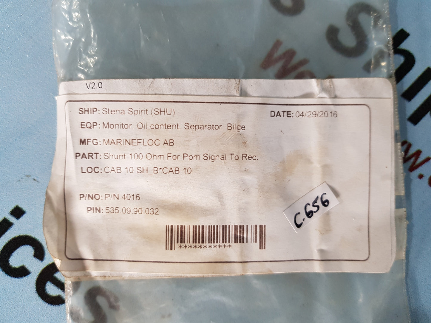MARINEFLOC AB 4016 SHUNT 100 OHM FOR PPM SIGNAL TO REC.