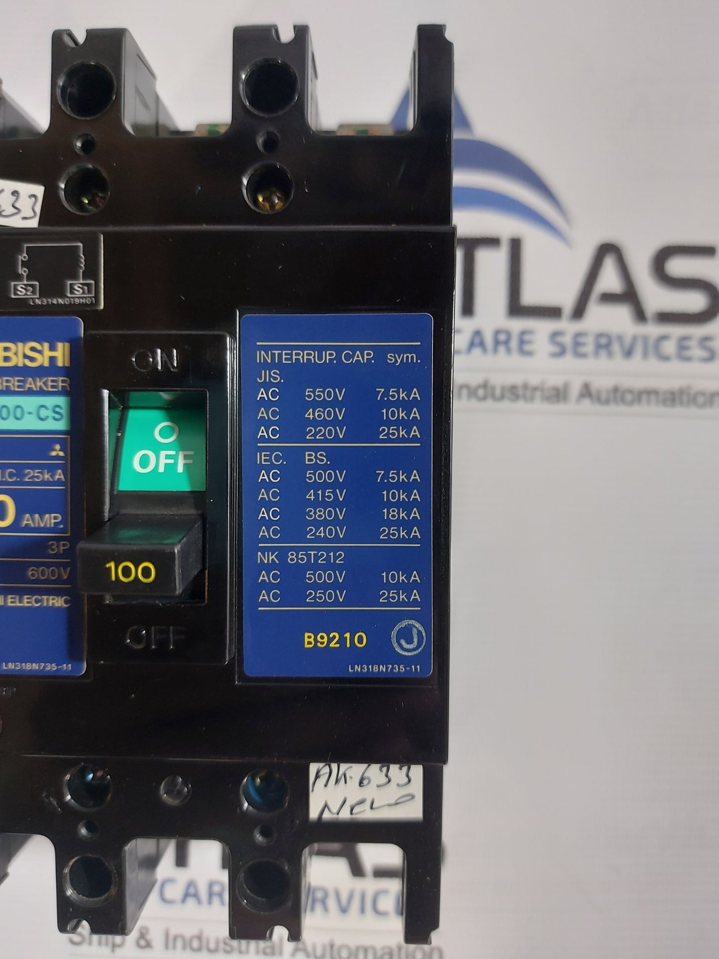 MITSUBISHI NF100-CS NO-FUSE BREAKER 3 POLE 100Amp