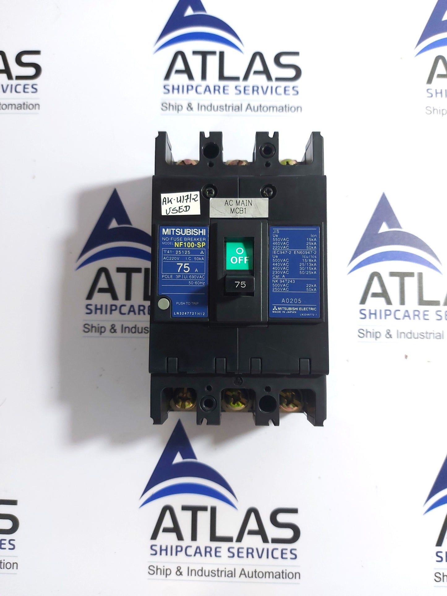 MITSUBISHI NF100-SP 75A 3 POLE NO-FUSE CIRCUIT BREAKER
