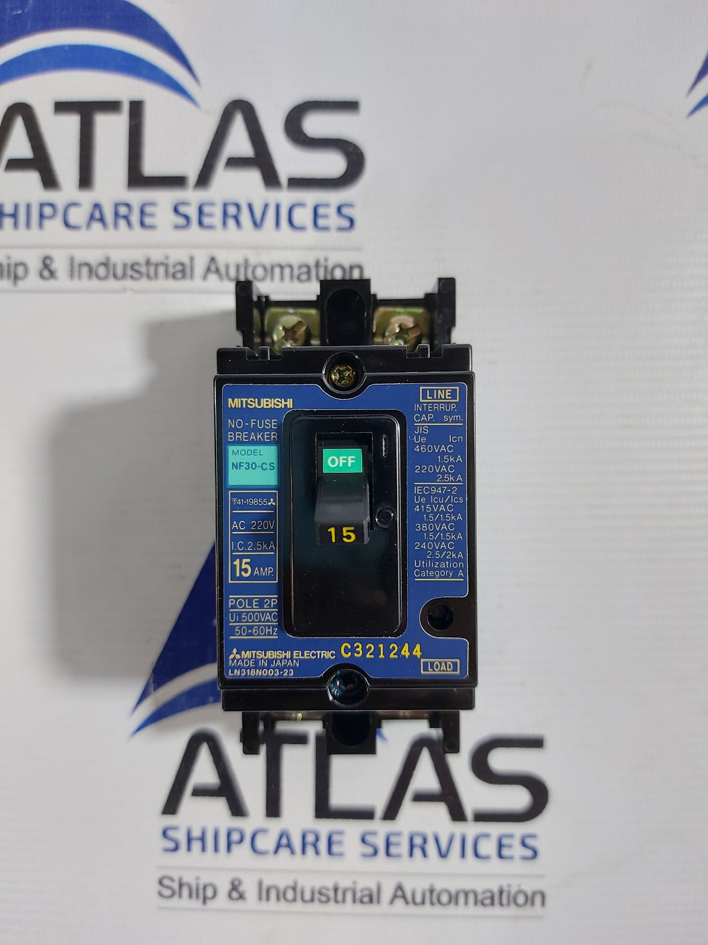 MITSUBISHI NF30-CS 15A 2 POLE NO-FUSE CIRCUIT BREAKER
