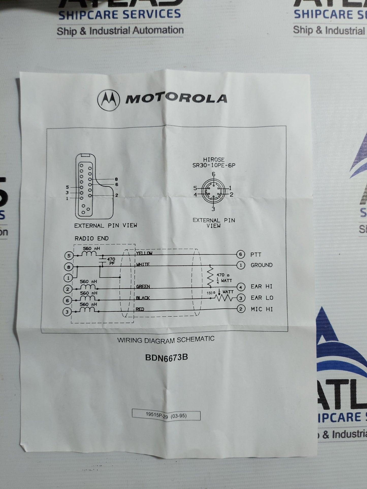 MOTOROLA BDN6645A HELICOPTER OPERATION HEADSETS WITH ADAPTER CORD