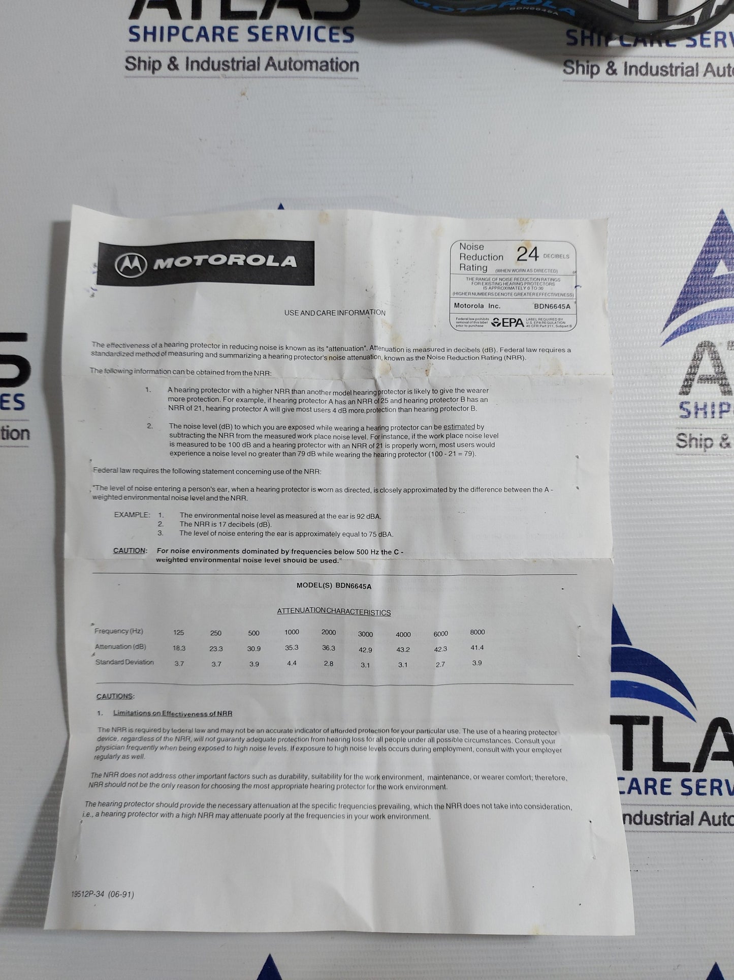 MOTOROLA BDN6645A HELICOPTER OPERATION HEADSETS WITH ADAPTER CORD