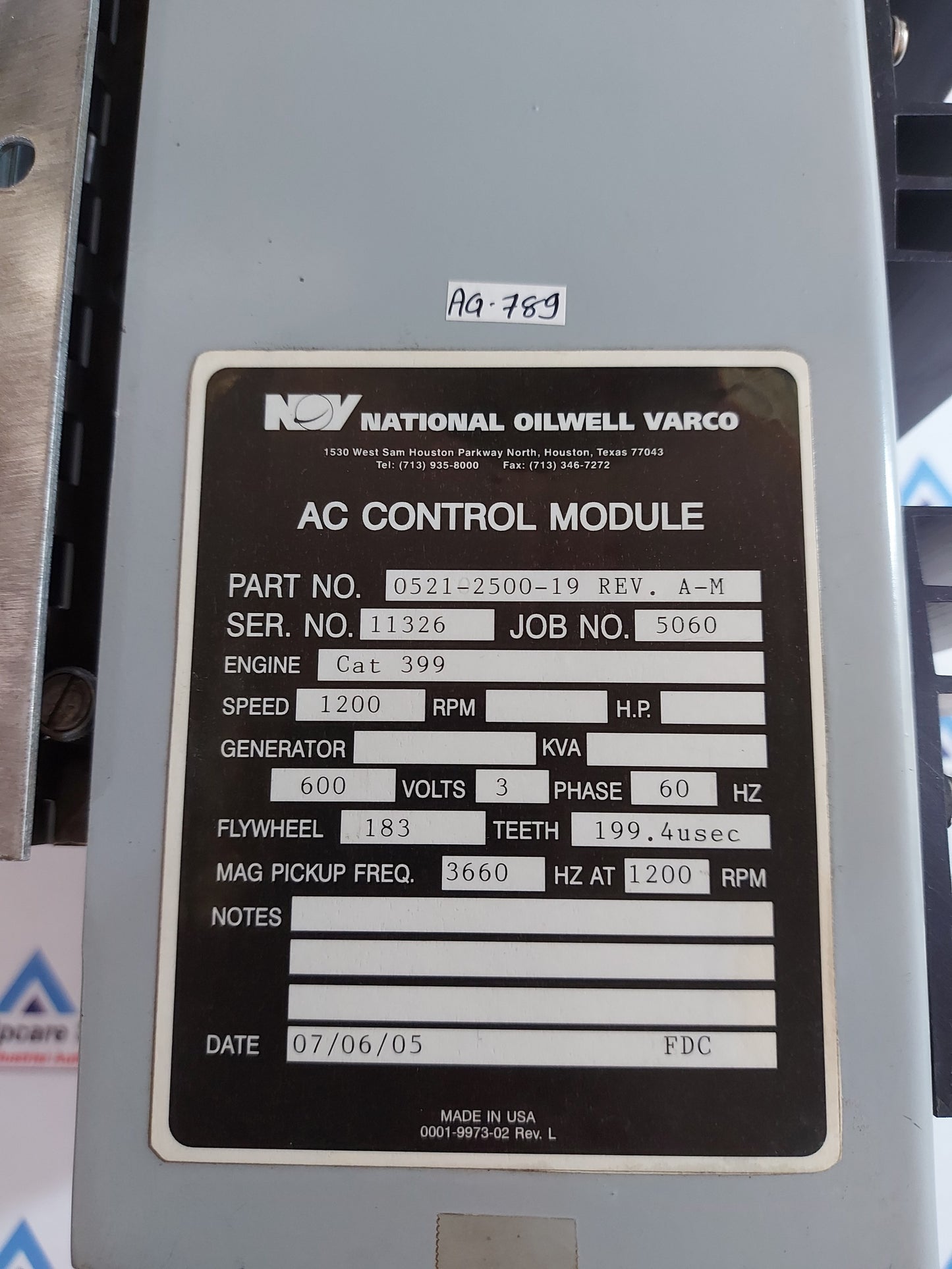 NATIONAL OILWELL VARCO 0521-2500-19 REV.A-M AC CONTROL MODULE