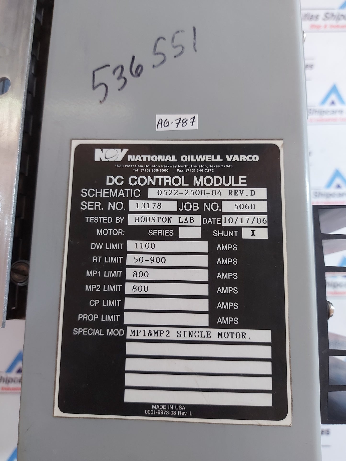 NATIONAL OILWELL VARCO 0522-2500-04 REV.D DC CONTROL MODULE