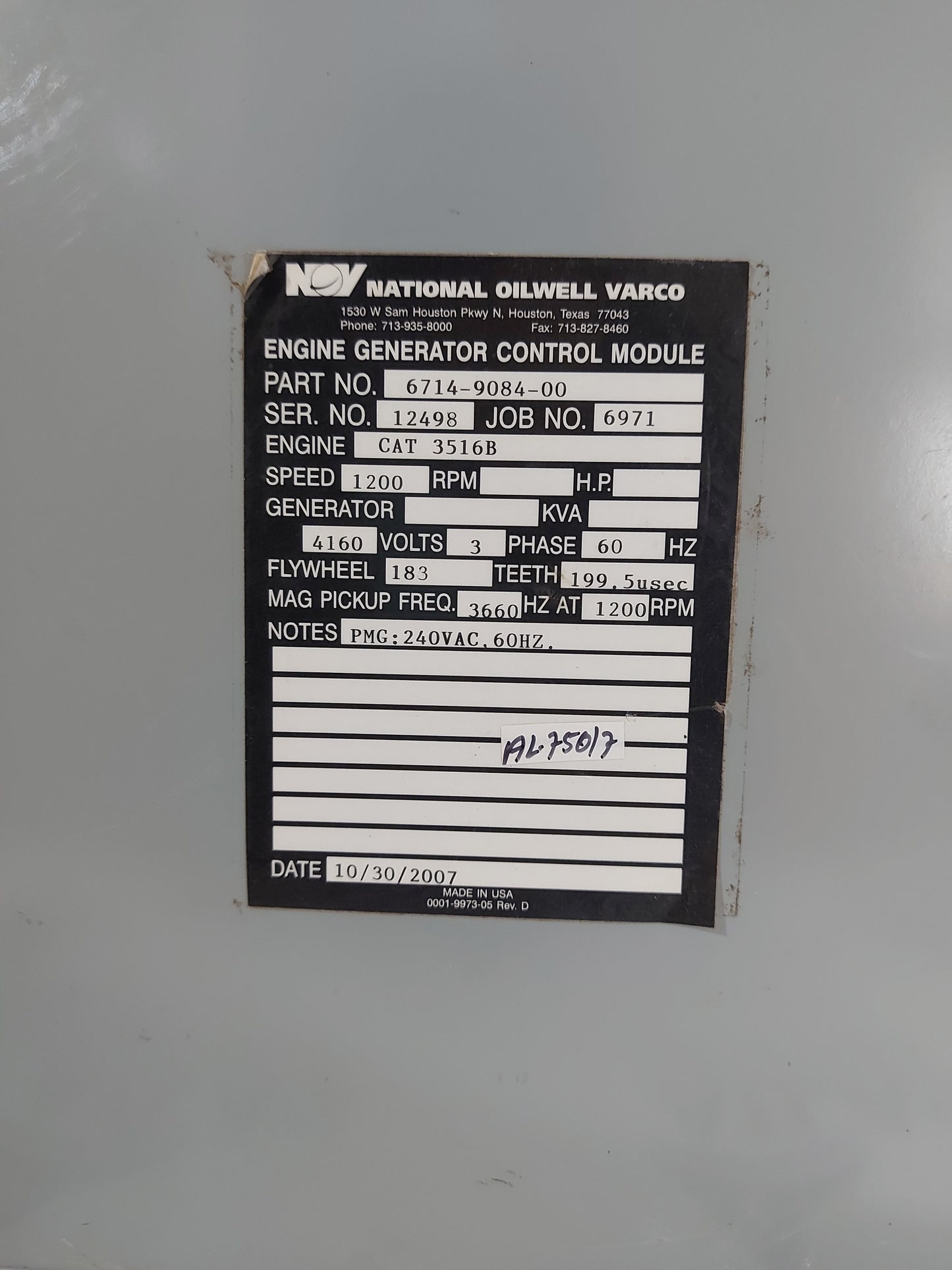 NATIONAL OILWELL VARCO EG-IIIP ENGINE GENERATOR CONTROL MODULE 6714-9084-00
