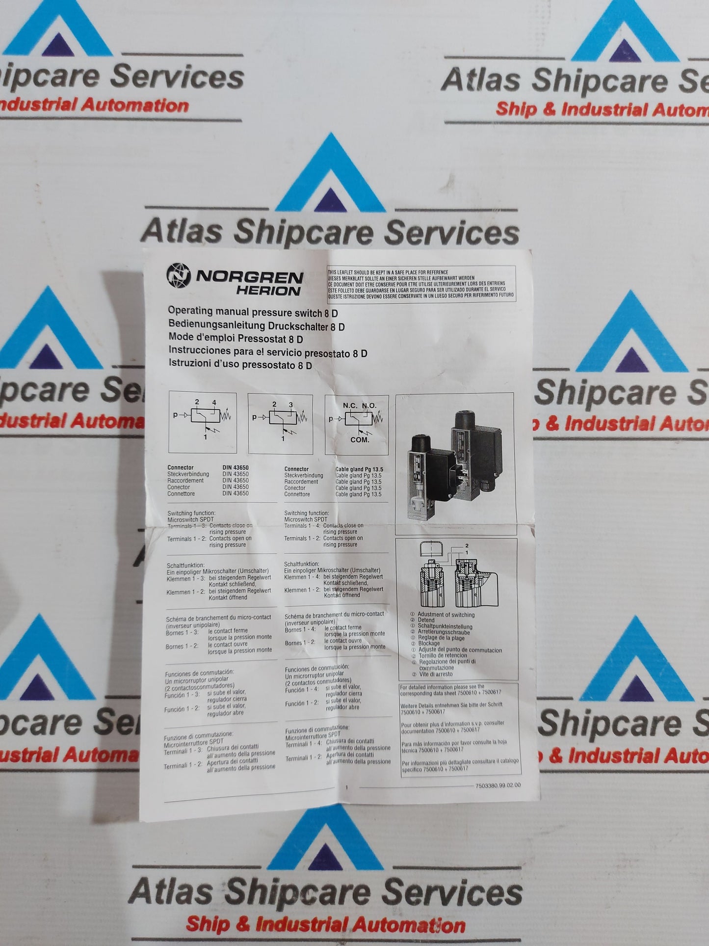 NORGREN 0820750 ELECTRO-MECHANICAL PNEUMATIC PRESSURE SWITCH 0.5...30BAR