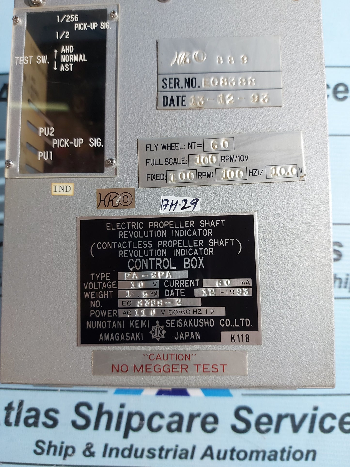 NUNOTANI PA-SPA ELECTRIC PROPELLER SHAFT REVOLUTION INDICATOR CONTROL BOX