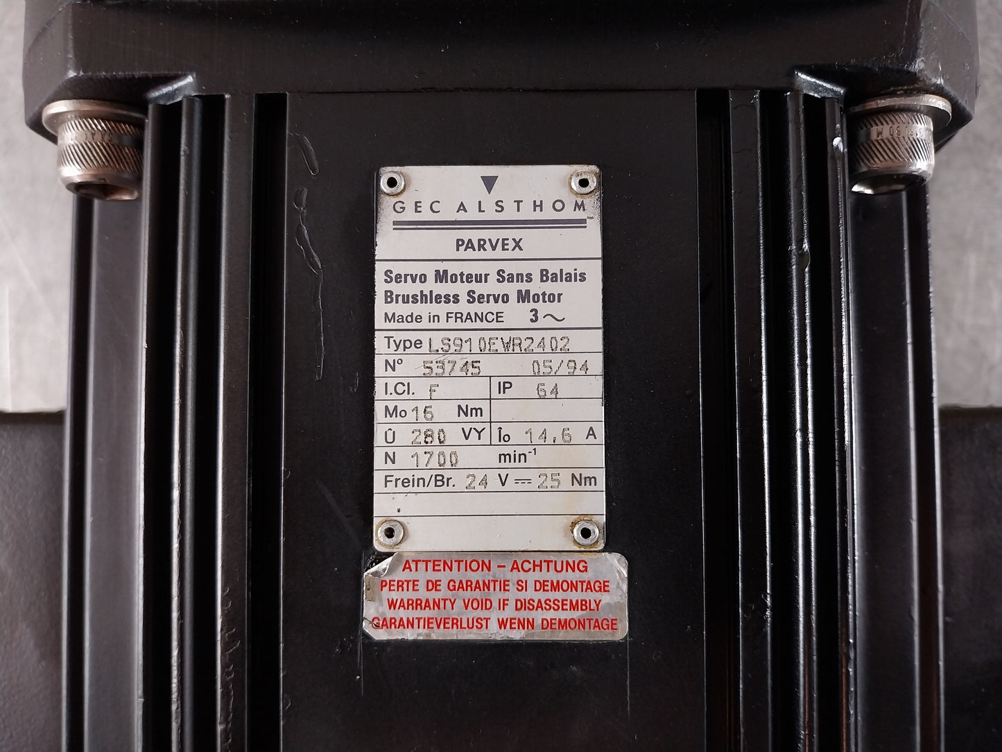 PARVEX LS91 0EWR2402 BRUSHLESS SERVO MOTOR