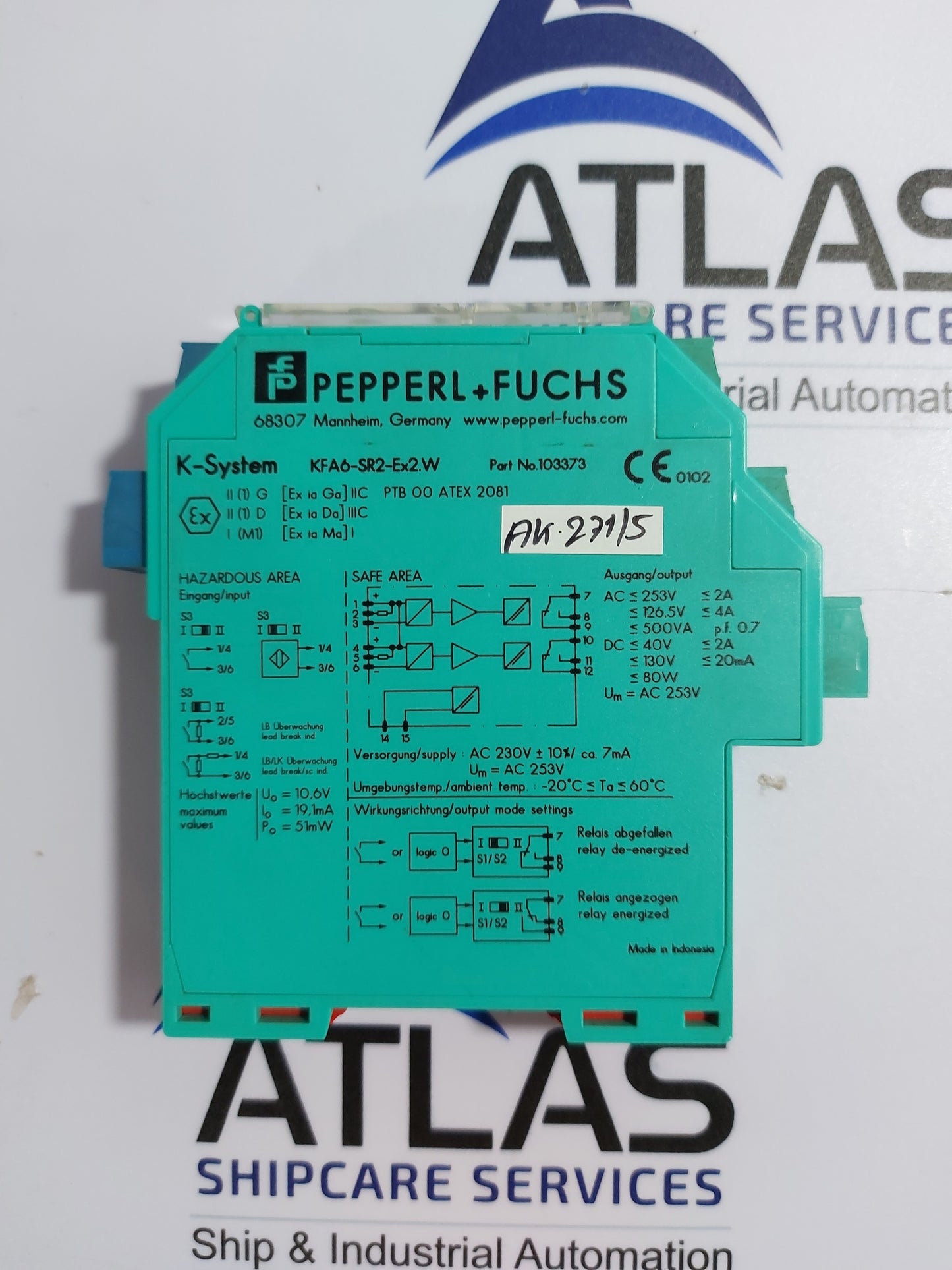 PEPPERL+FUCHS KFA6-SR2-Ex2.W SWITCH AMPLIFIER P/N 103373