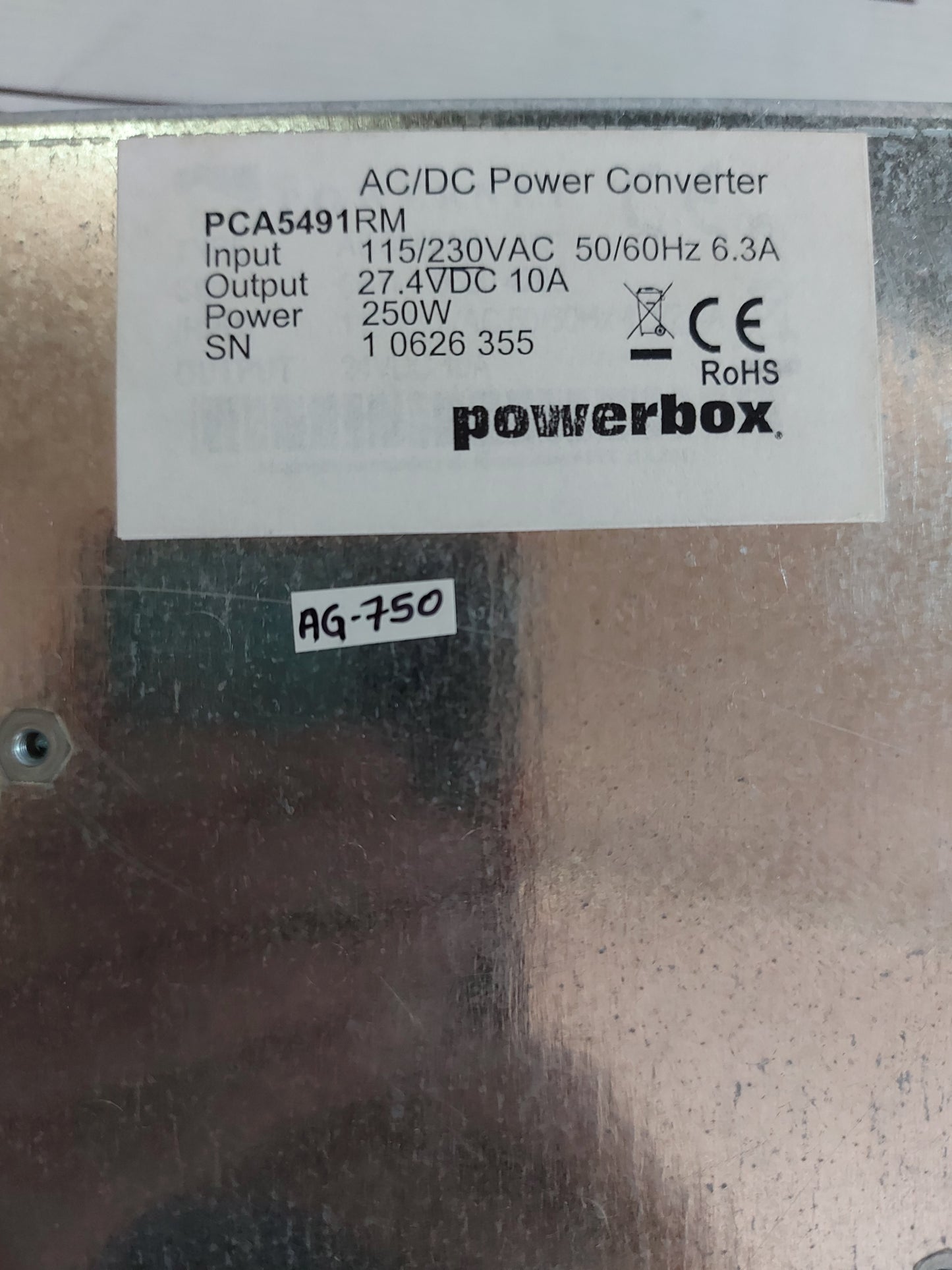 POWERBOX PCA5491RM AC/DC POWER CONVERTER 27.4VDC 10A 250W AG750