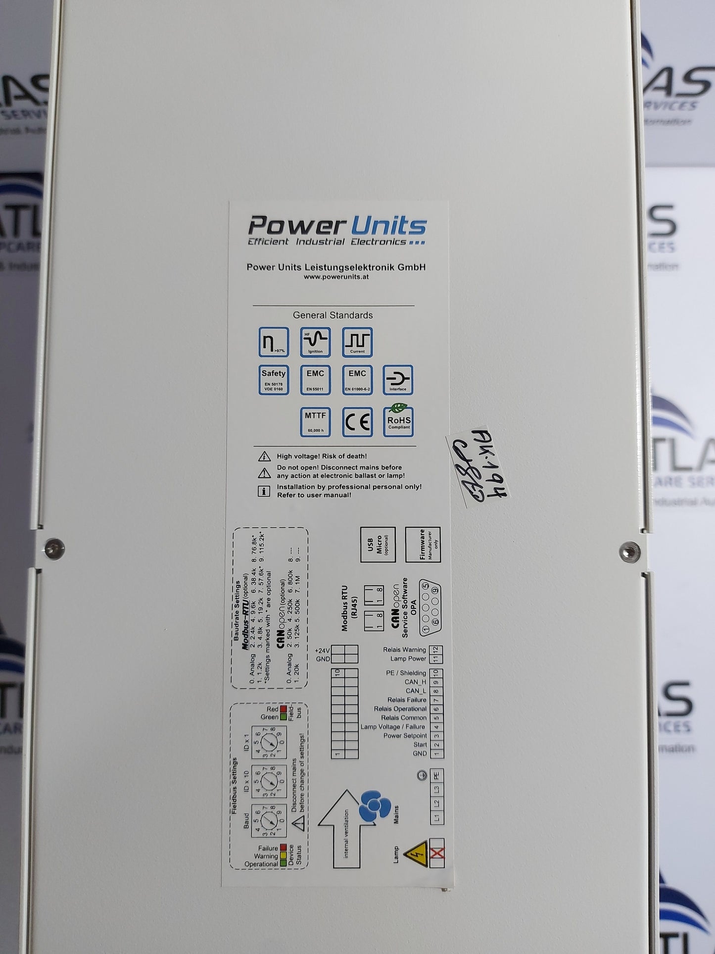POWERUNITS EEE2_360_2200_C01H05M34010 ELECTRONIC BALLAST 2200V 17.5A 36kW