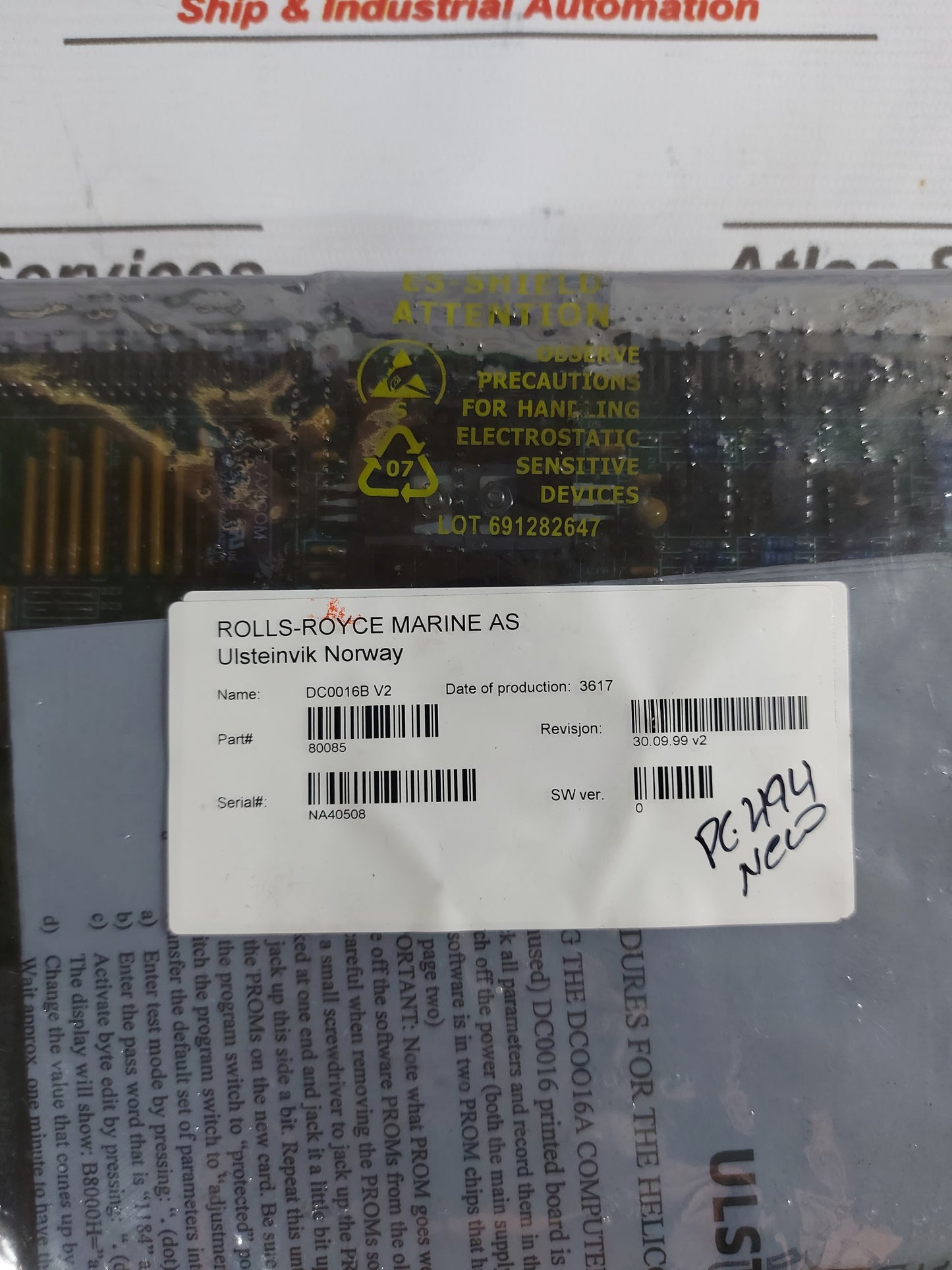 ROLLS-ROYCE DC0016B CONTROL BOARD REV.30.09.99 V2 80085