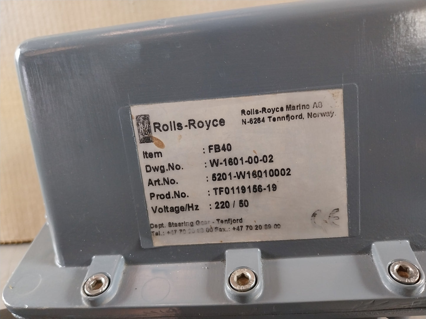 ROLLS-ROYCE FB40 5201-W16010002 STEERING GEAR EQUIPMENT UNIT 220/50Hz