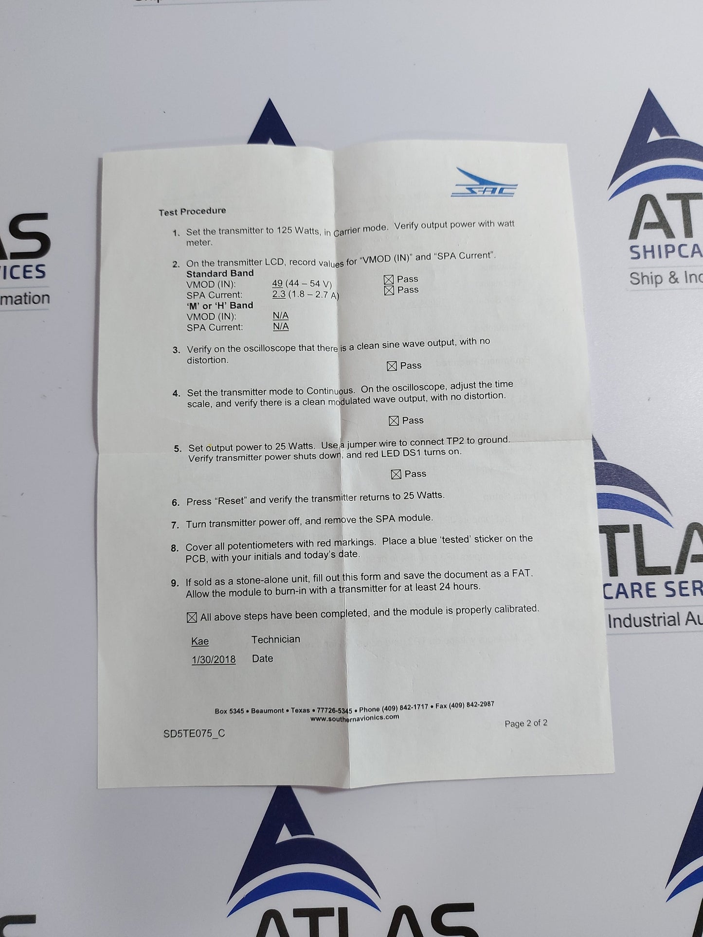 SAC SOUTHERN AVIONICS COMPANY SLE45400 LOW POWER SUPPLY MODULE