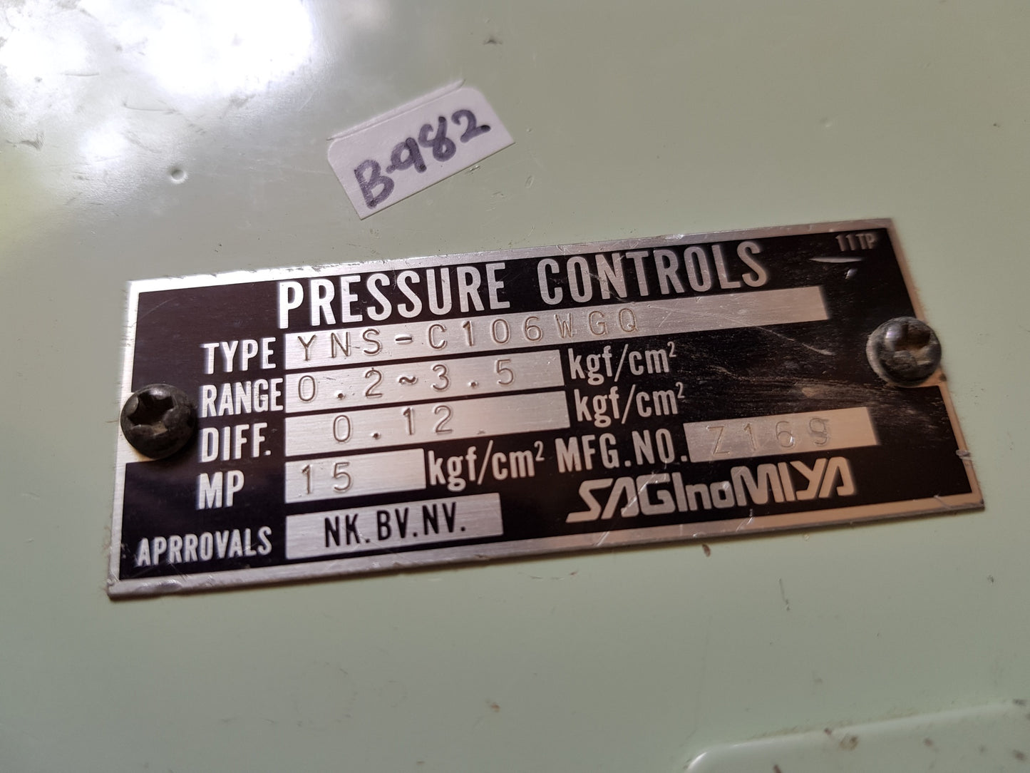 SAGINOMIYA YNS-C106WG0 PRESSURE CONTROLS