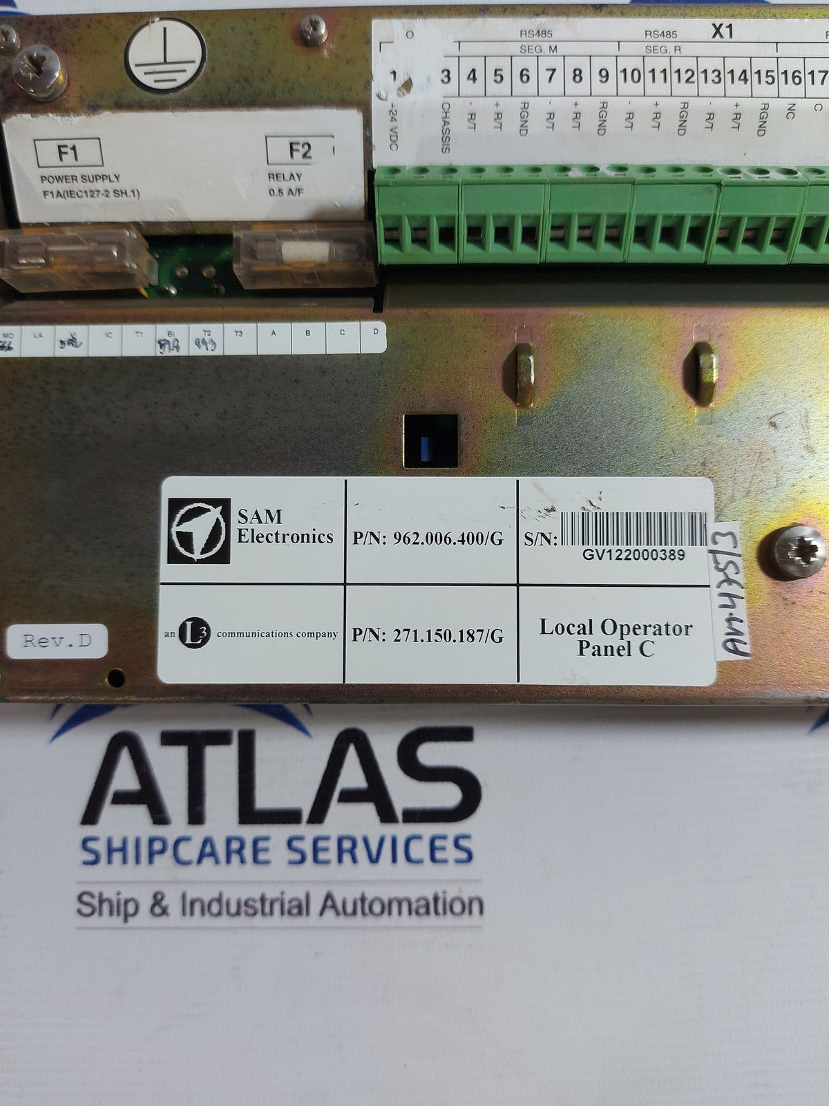 SAM ELECTRONICS MCS 40M GEAMAR MONITORING AND CONTROL SYSTEM 962.006.400/G REV.D