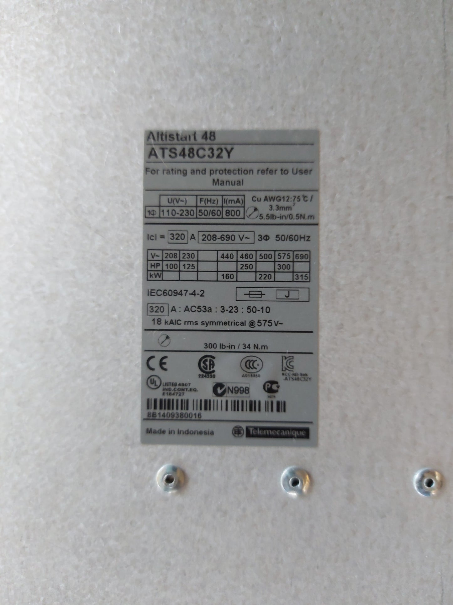SCHNEIDER ELECTRIC ALTISTART 48 ATS48C32Y SOFT STARTER
