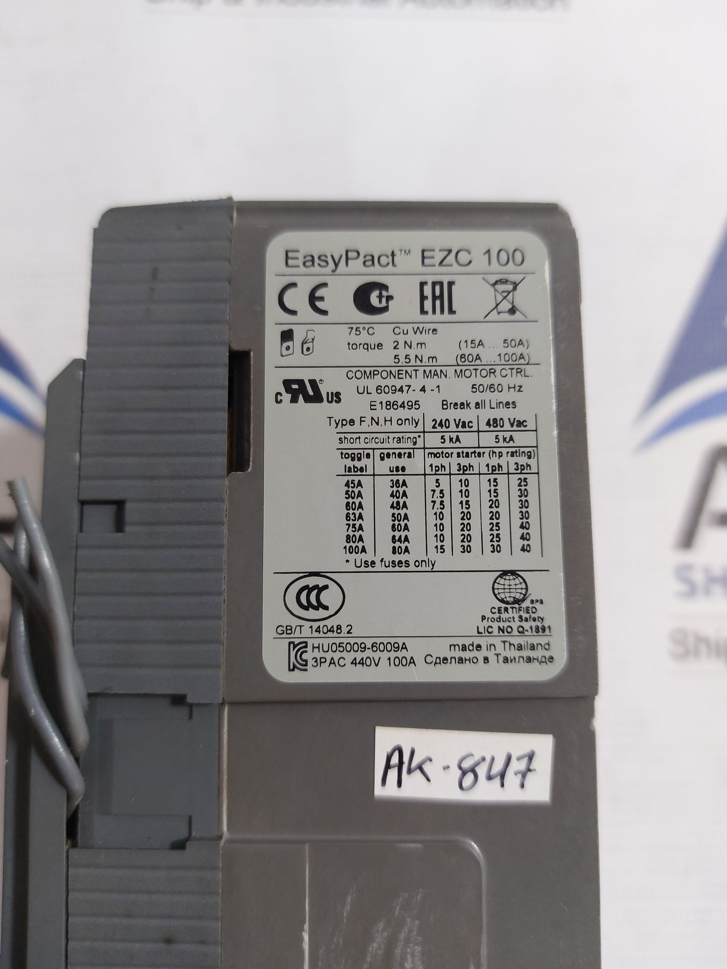 SCHNEIDER ELECTRIC EASYPACT EZC100H CIRCUIT BREAKER 3 POLE 100A