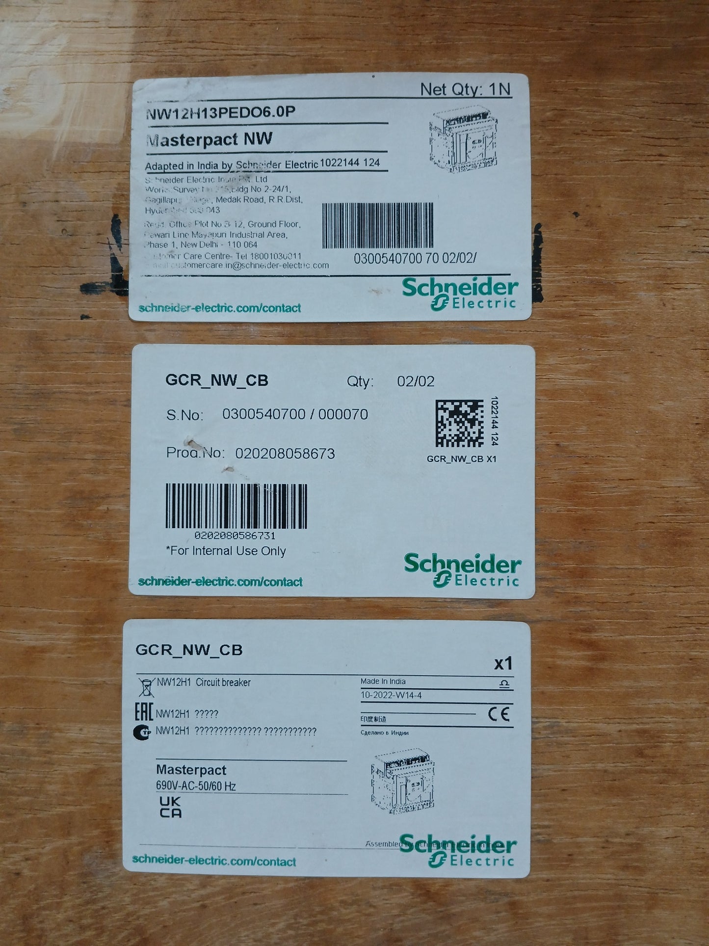 SCHNEIDER ELECTRIC NW12 H1 MASTERPACT CIRCUIT BREAKER 1250A 3 POLE