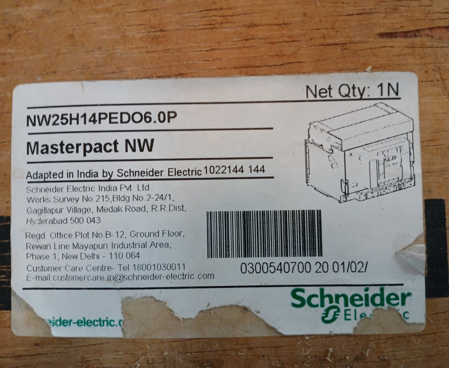 SCHNEIDER ELECTRIC NW25 H1 MASTERPACT CIRCUIT BREAKER 2500A 4 POLE