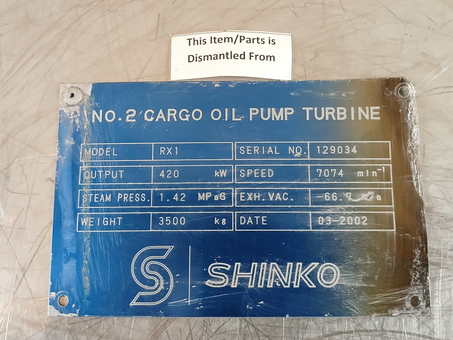 SHINKO RX1 CARGO OIL PUMP TURBINE MAIN LUBRICATING OIL PUMP ASSEMBLY
