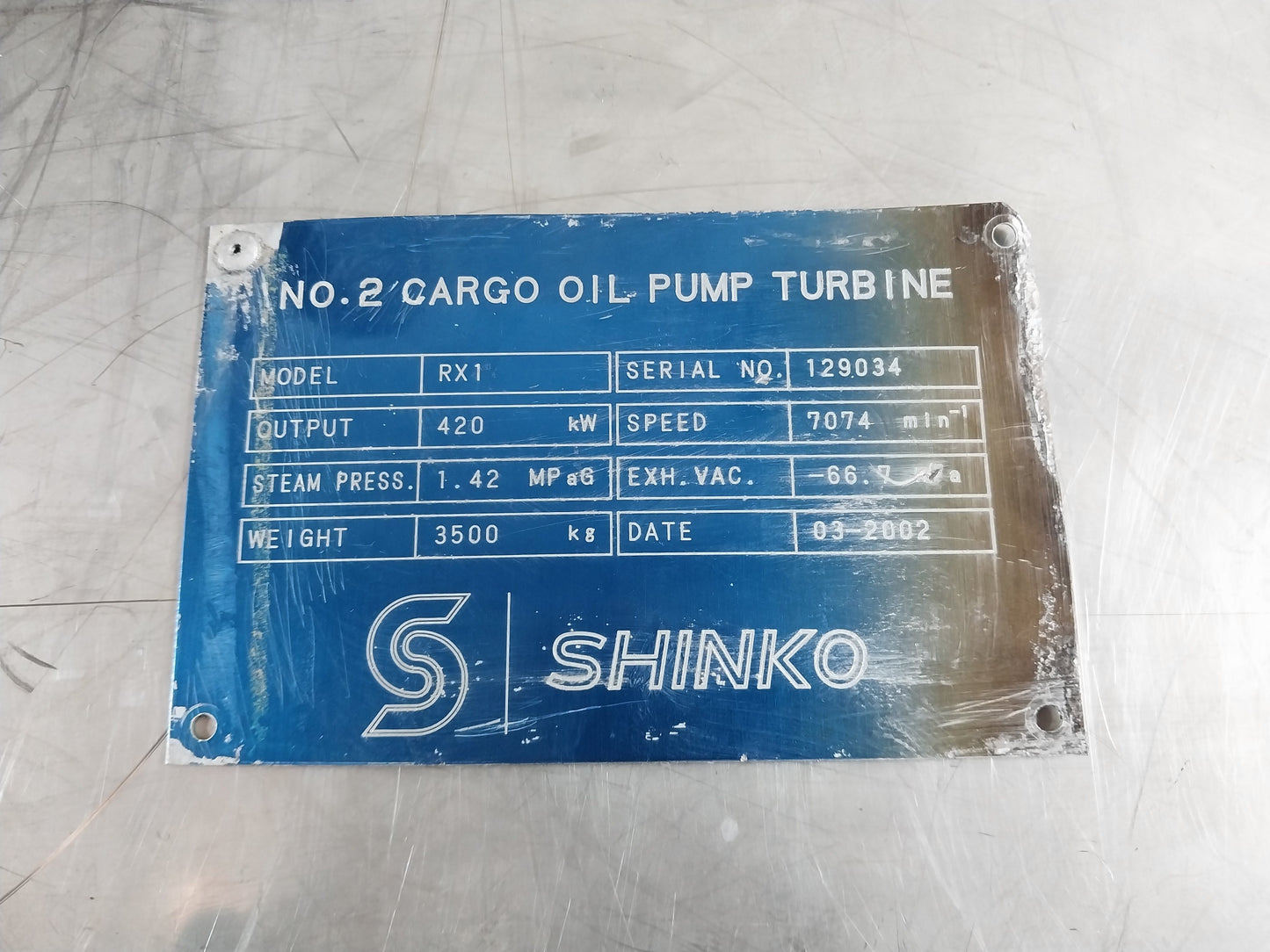 SHINKO RX1 CARGO OIL PUMP TURBINE MAIN LUBRICATIONG OIL PUMP WITH TACHOMETER TRANSMITTER