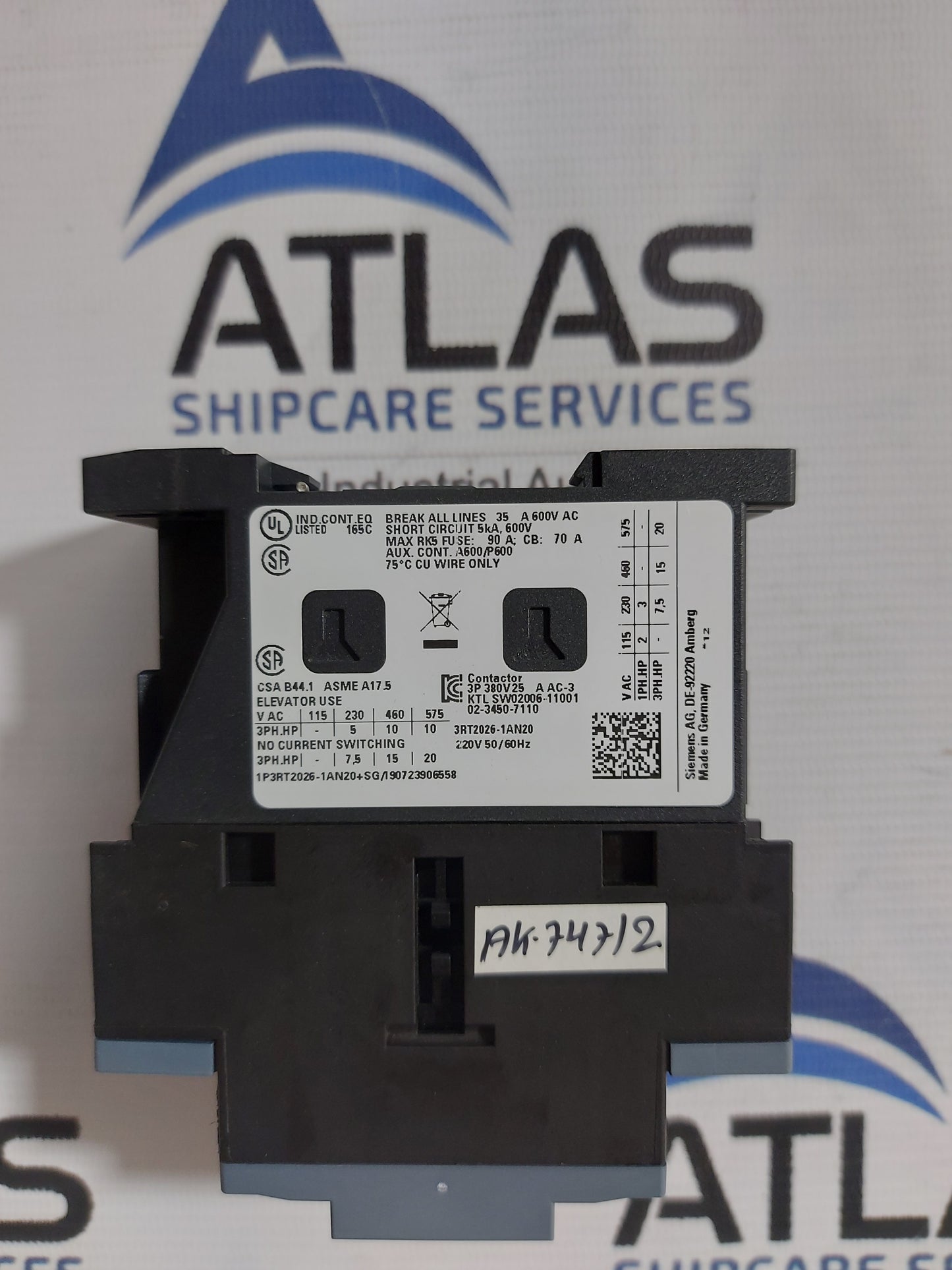 SIEMENS 3RT2026-1AN20 CONTACTOR 220V 50/60Hz