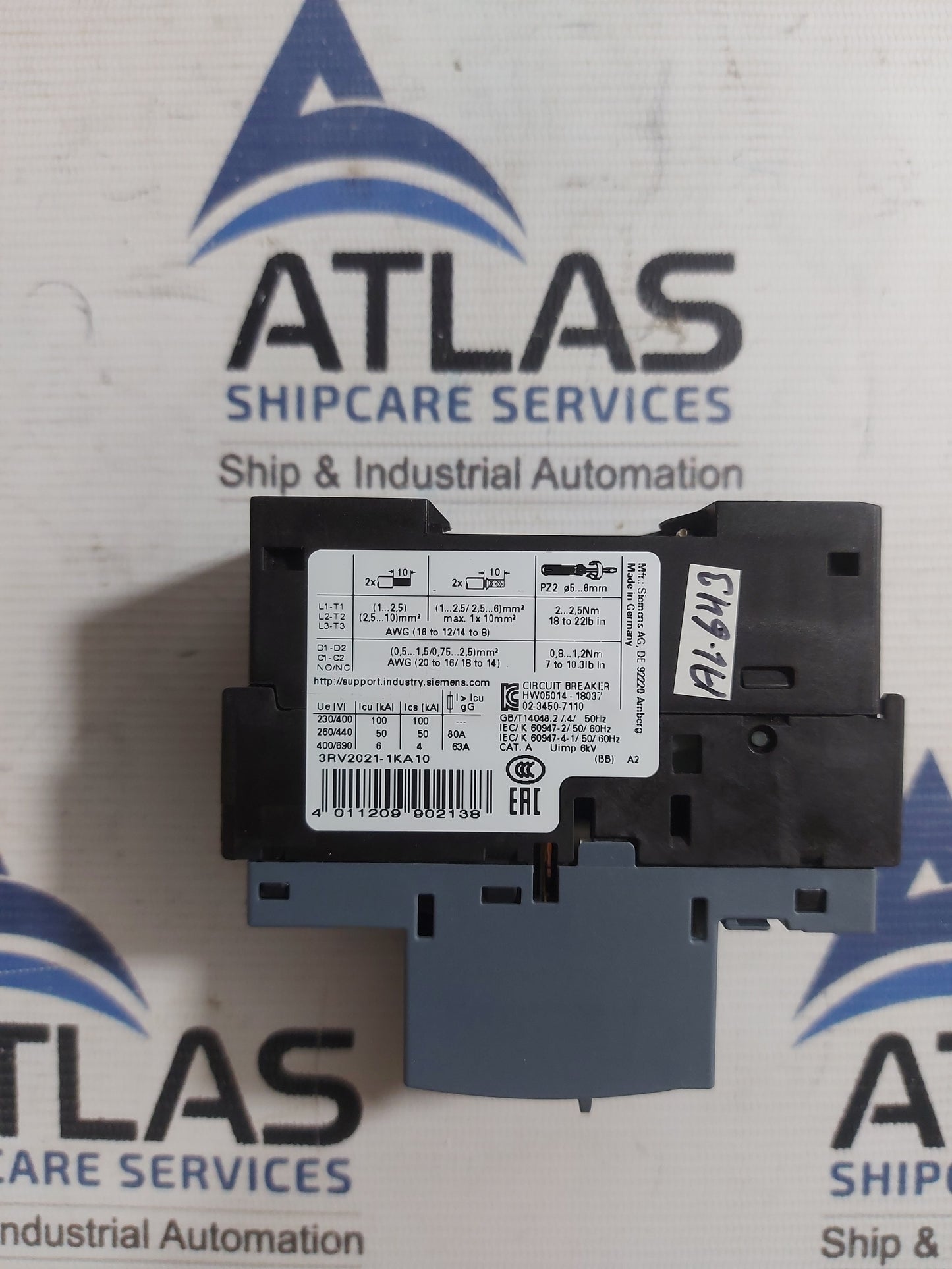 SIEMENS 3RV2021-1KA10 MOTOR PROTECTION CIRCUIT BREAKER