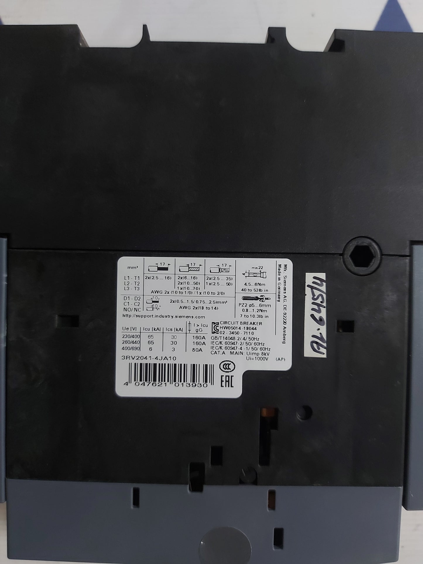SIEMENS 3RV2041-4JA10 MOTOR PROTECTION CIRCUIT BREAKER