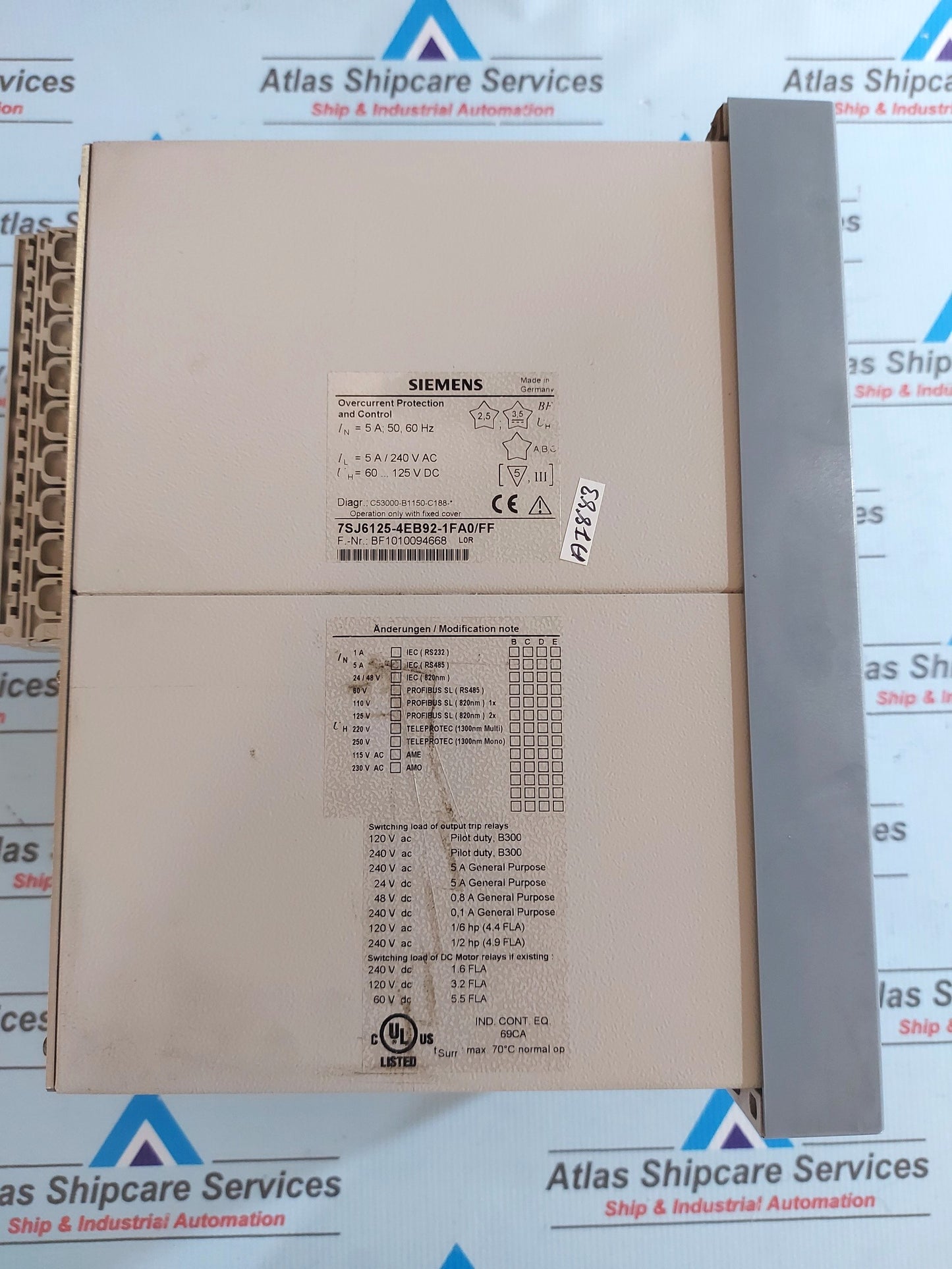 SIEMENS SIPROTEC 7SJ6125-4EB92-1FA0/FF OVERCURRENT PROTECTION AND CONTROL RELAY