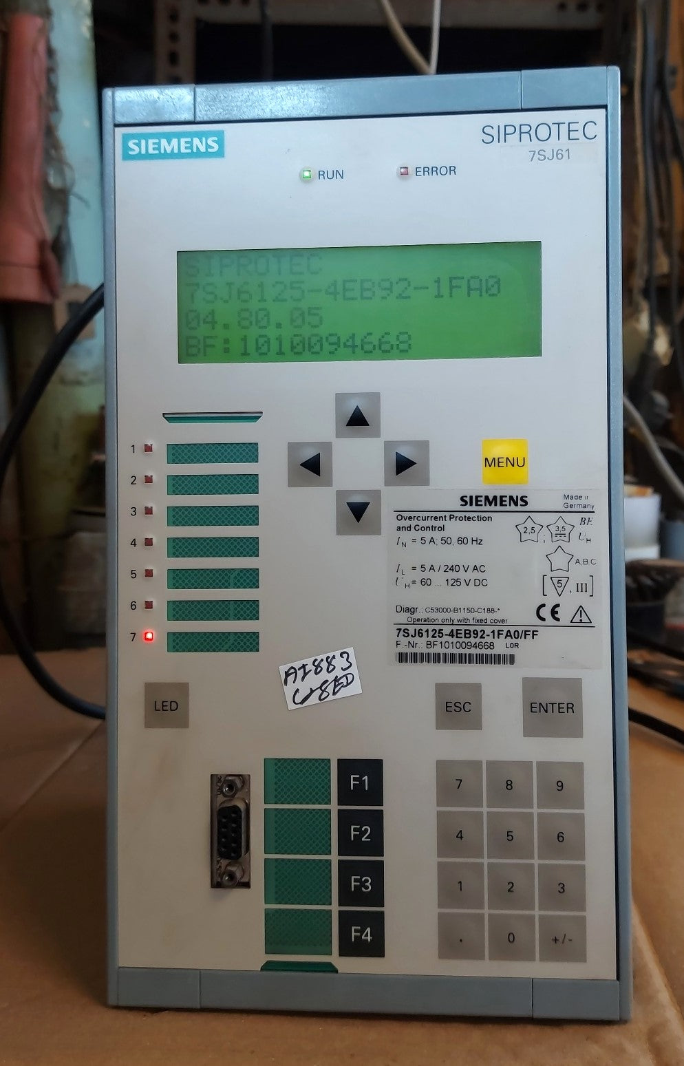 SIEMENS SIPROTEC 7SJ6125-4EB92-1FA0/FF OVERCURRENT PROTECTION AND CONTROL RELAY
