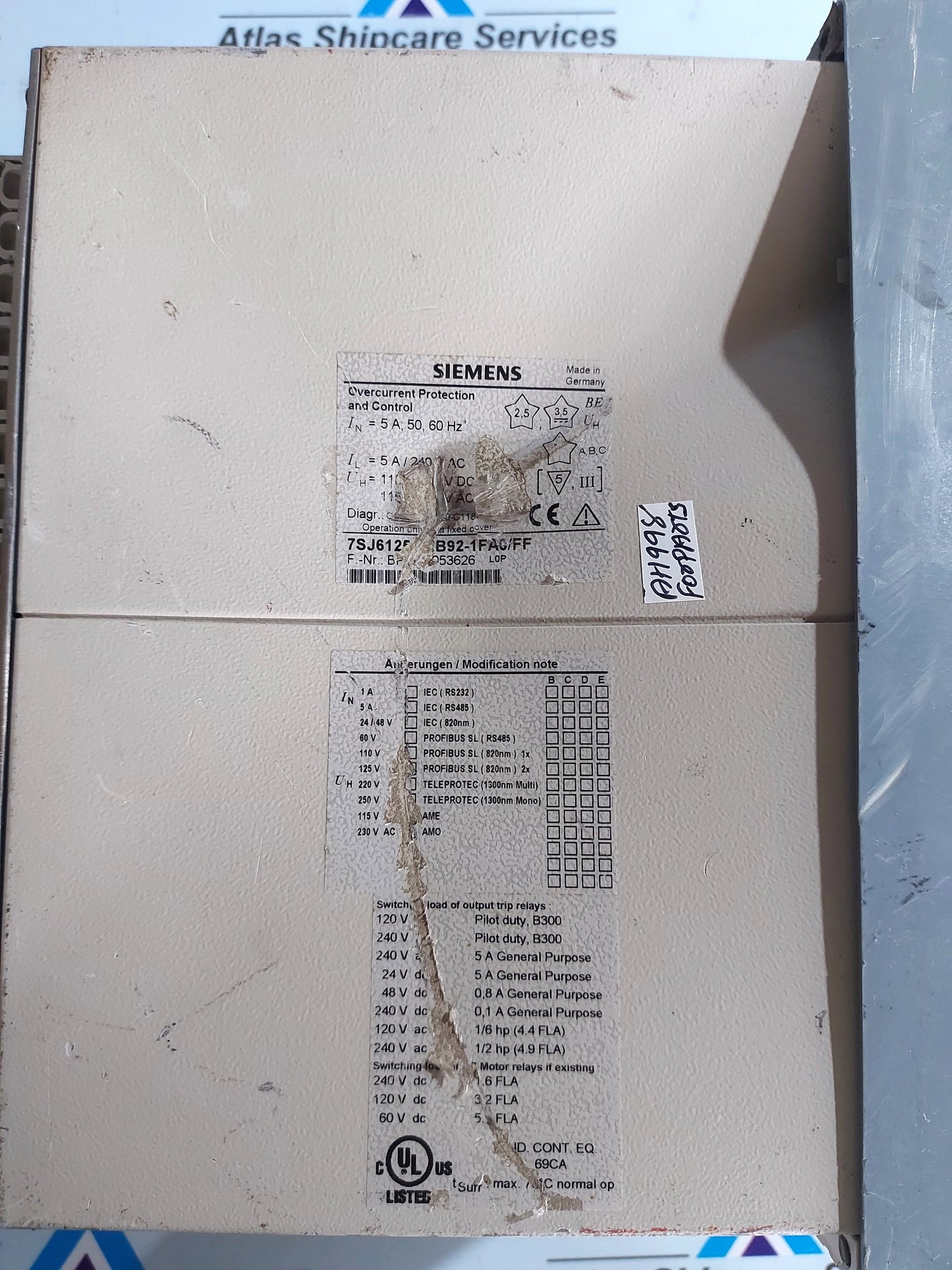 SIEMENS SIPROTEC 7SJ6125-5EB92-1FA0/FF OVERCURRENT PROTECTION AND CONTROL RELAY