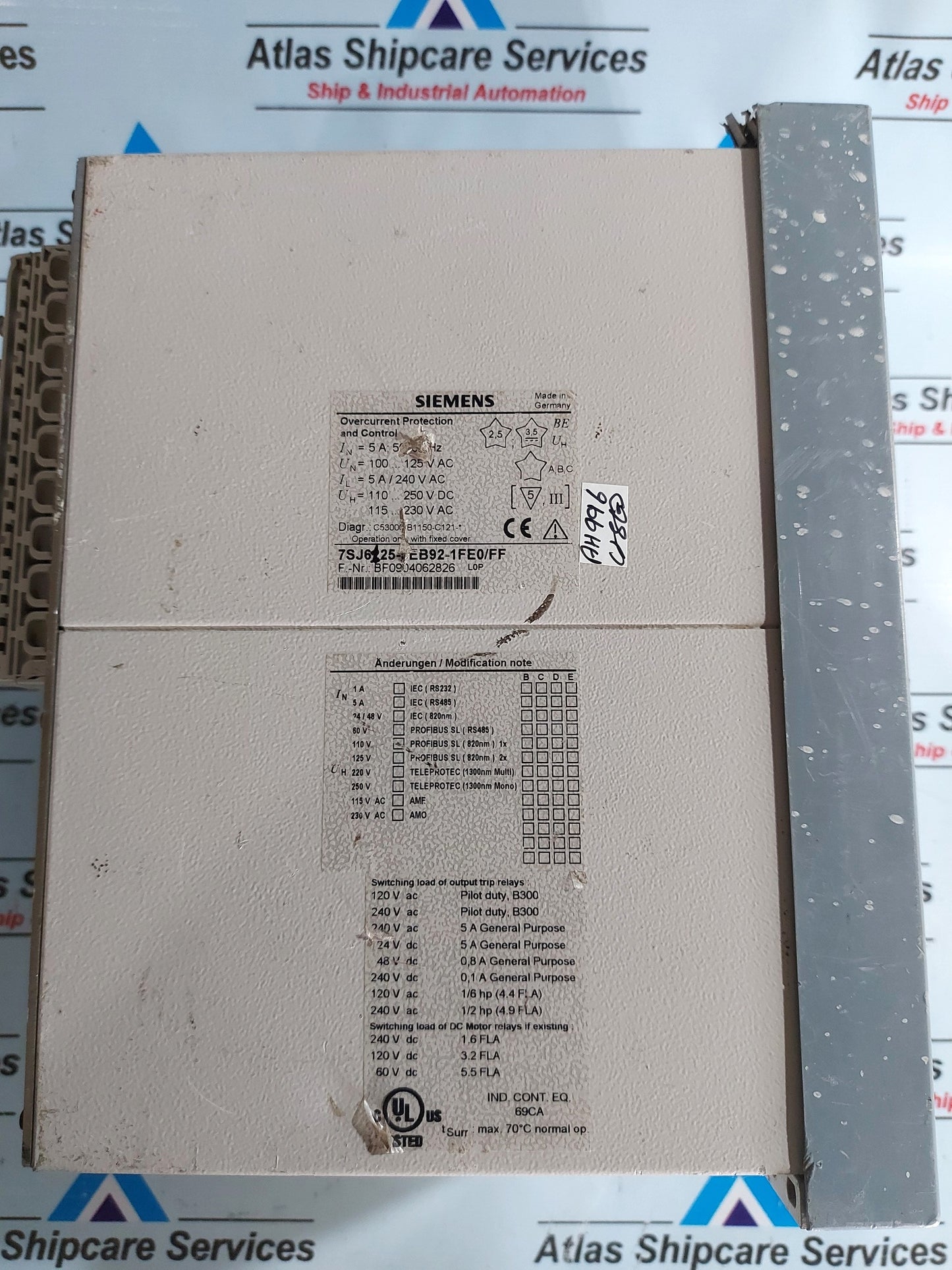 SIEMENS SIPROTEC 7SJ6125-5EB92-1FE0/FF OVERCURRENT PROTECTION AND CONTROL RELAY