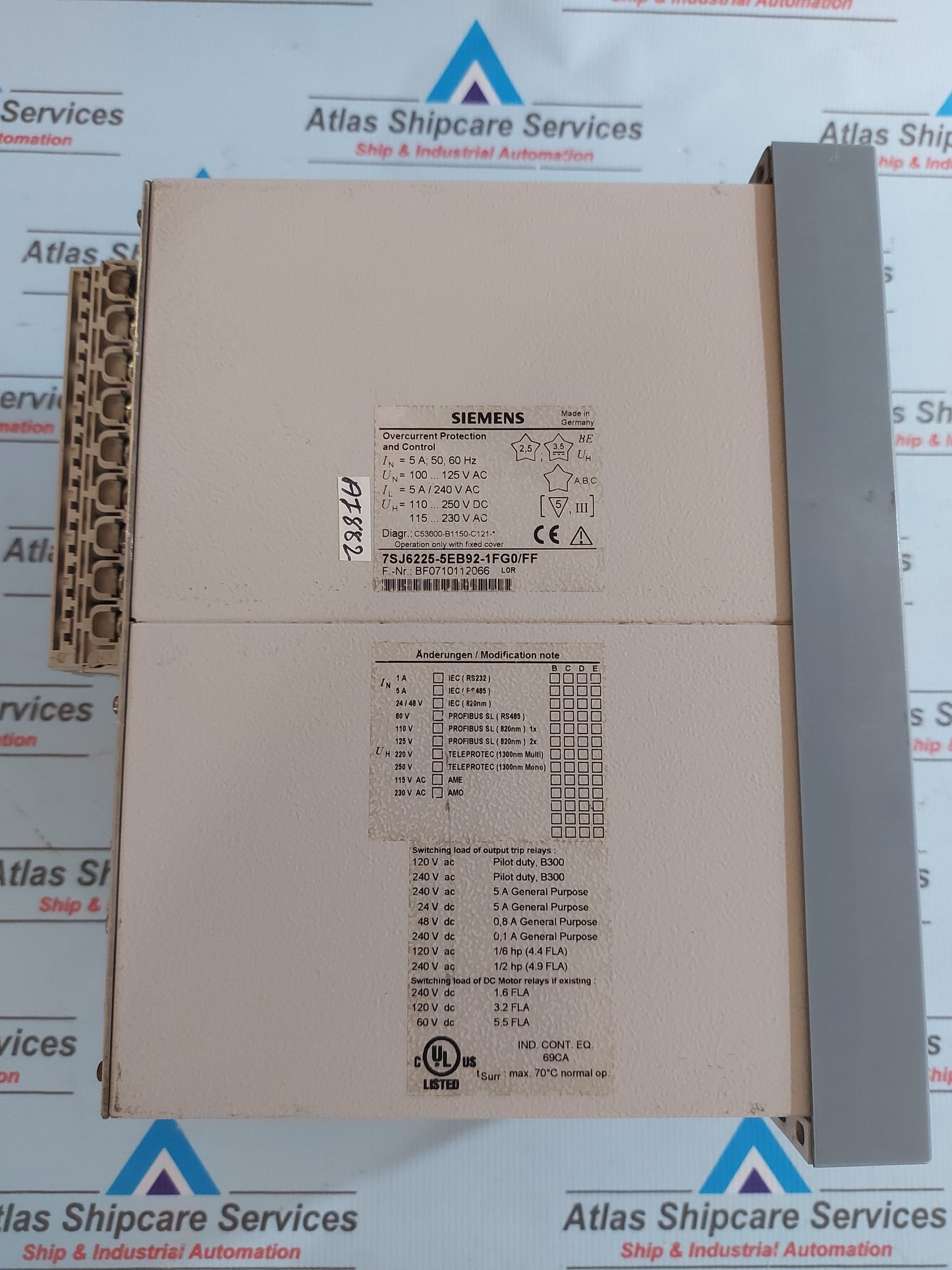 SIEMENS SOPROTEC 7SJ6225-5EB92-1FG0/FF OVERCURRENT PROTECTION AND CONTROL RELAY
