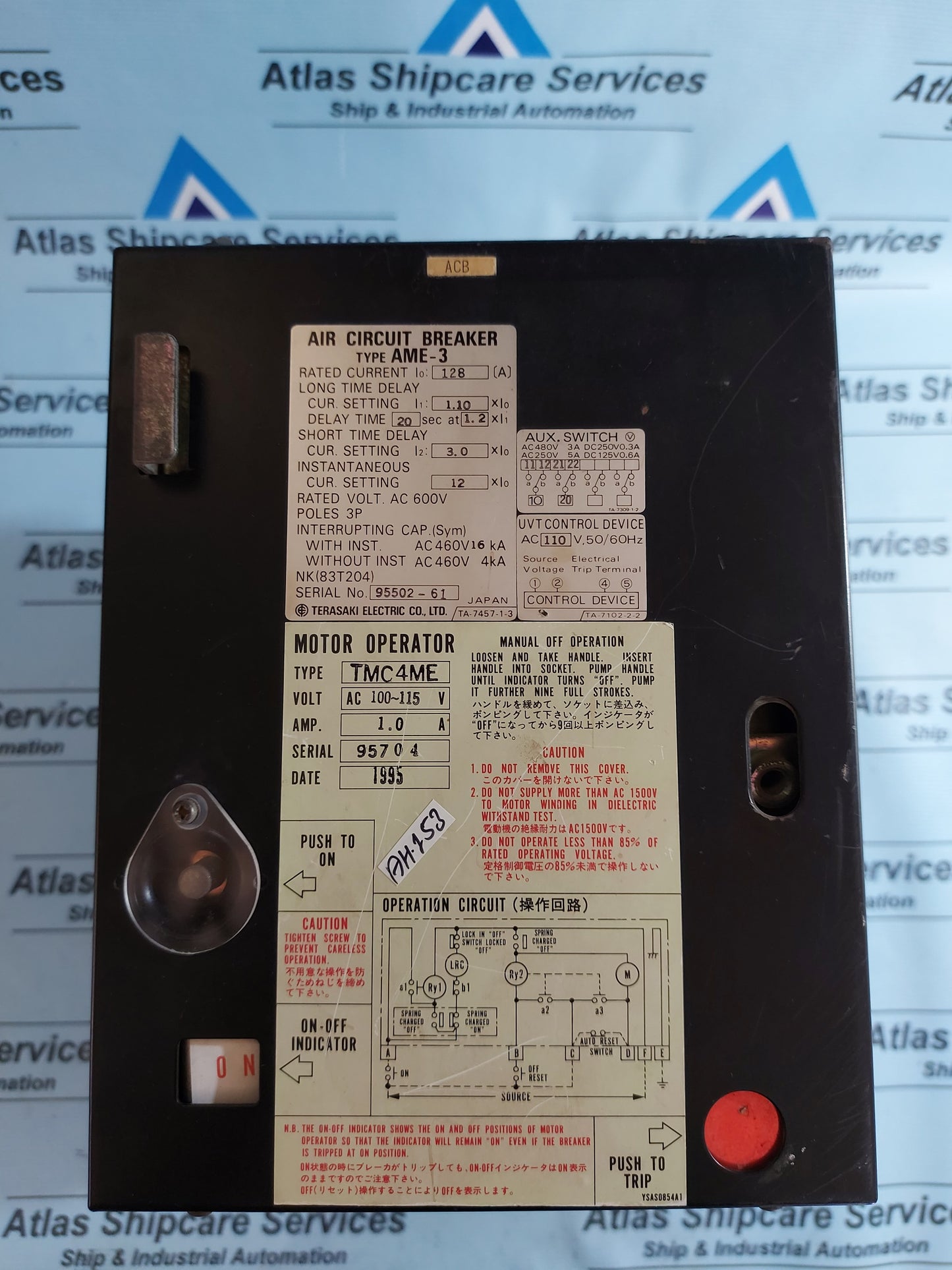 TERASAKI AME-3 AIR CIRCUIT BREAKER MOTOR OPERATED 128A 100-115V 3 POLE