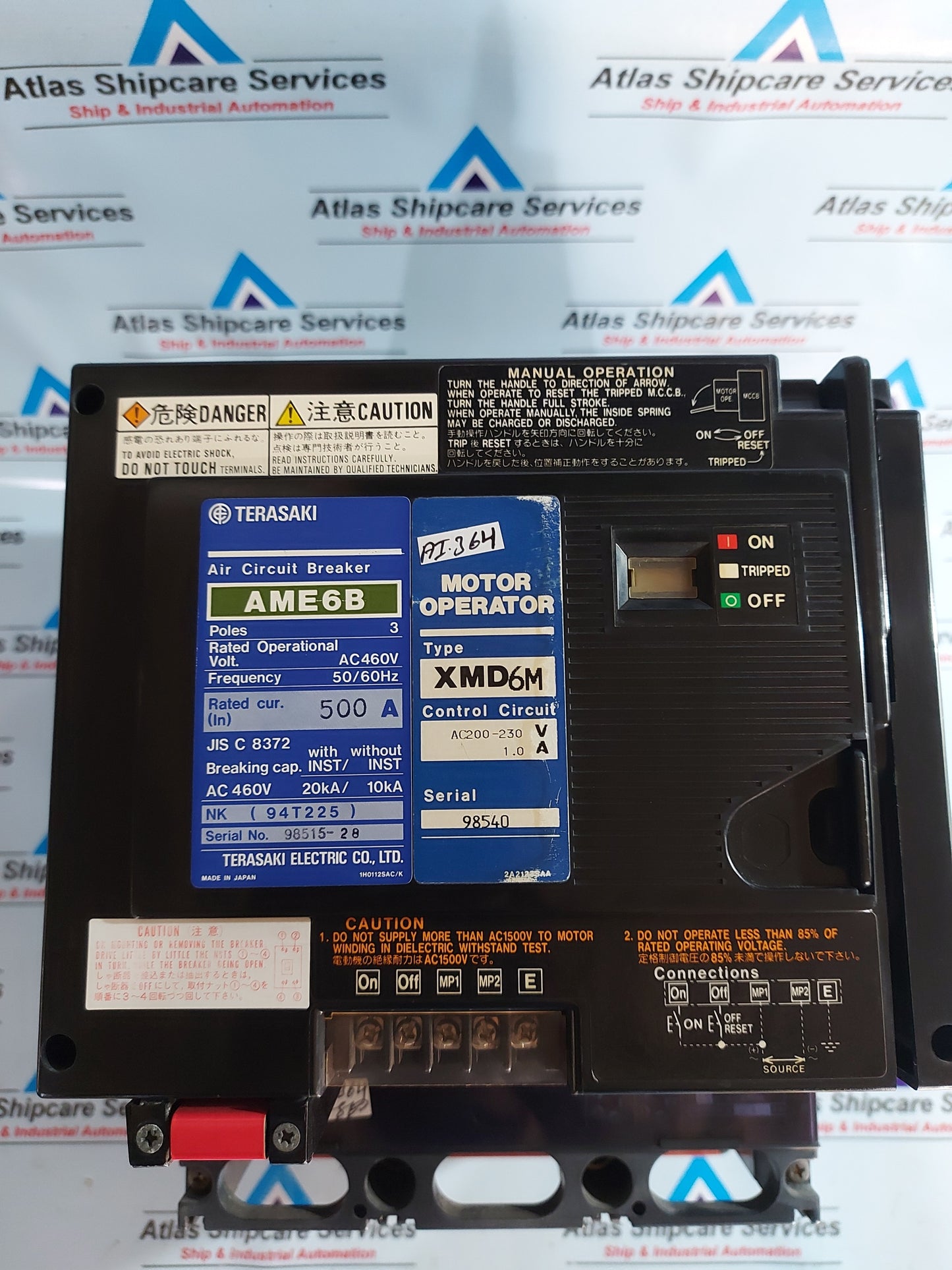 TERASAKI AME6B 3 POLE AIR CIRCUIT BREAKER 500A