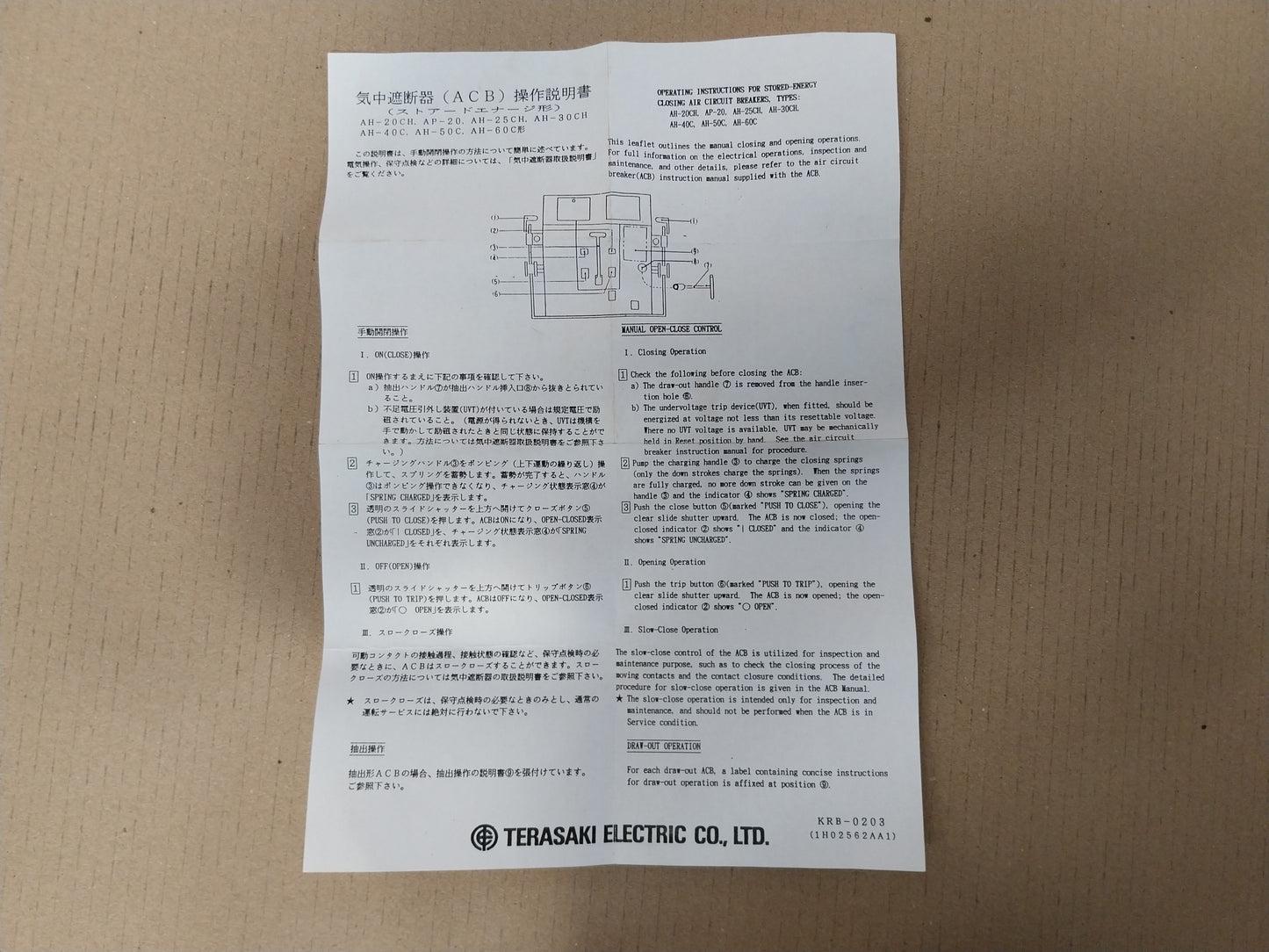 TERASAKI AP-20 AIR CIRCUIT BREAKER 3 POLE 2000A
