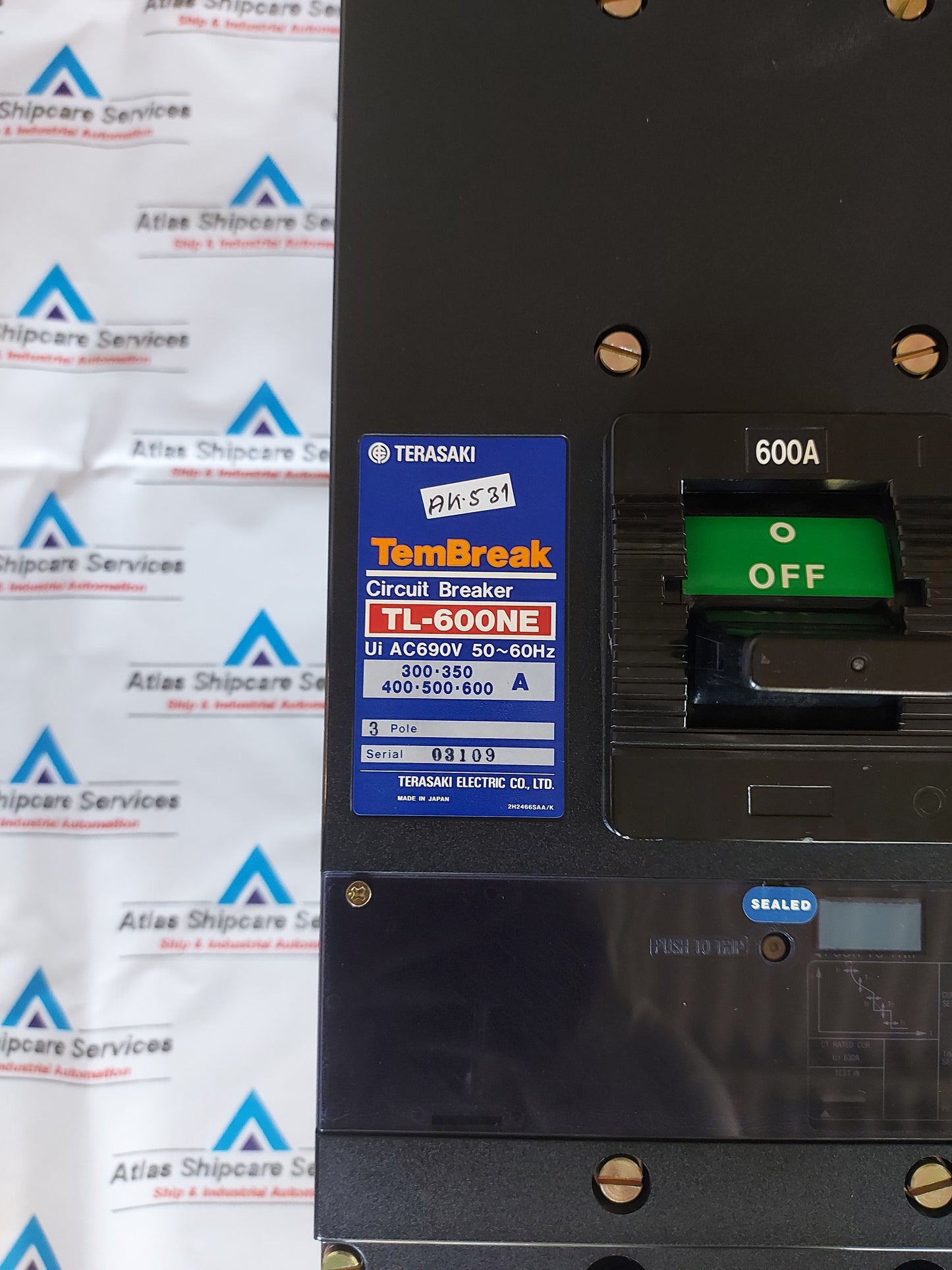 TERASAKI TEMBREAK TL-600NE CIRCUIT BREAKER 3 POLE 600A