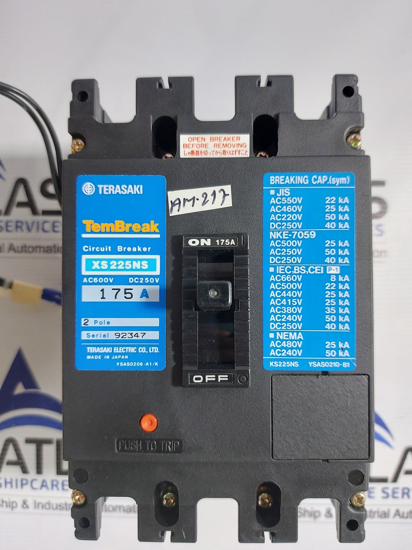 TERASAKI TEMBREAK XS225NS 175A CIRCUIT BREAKER 2 POLE