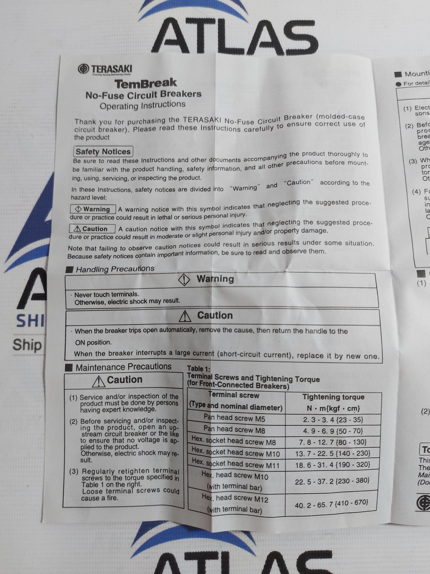 TERASAKI TEMBREAK XS30NS CIRCUIT BREAKER 2 POLE 30A