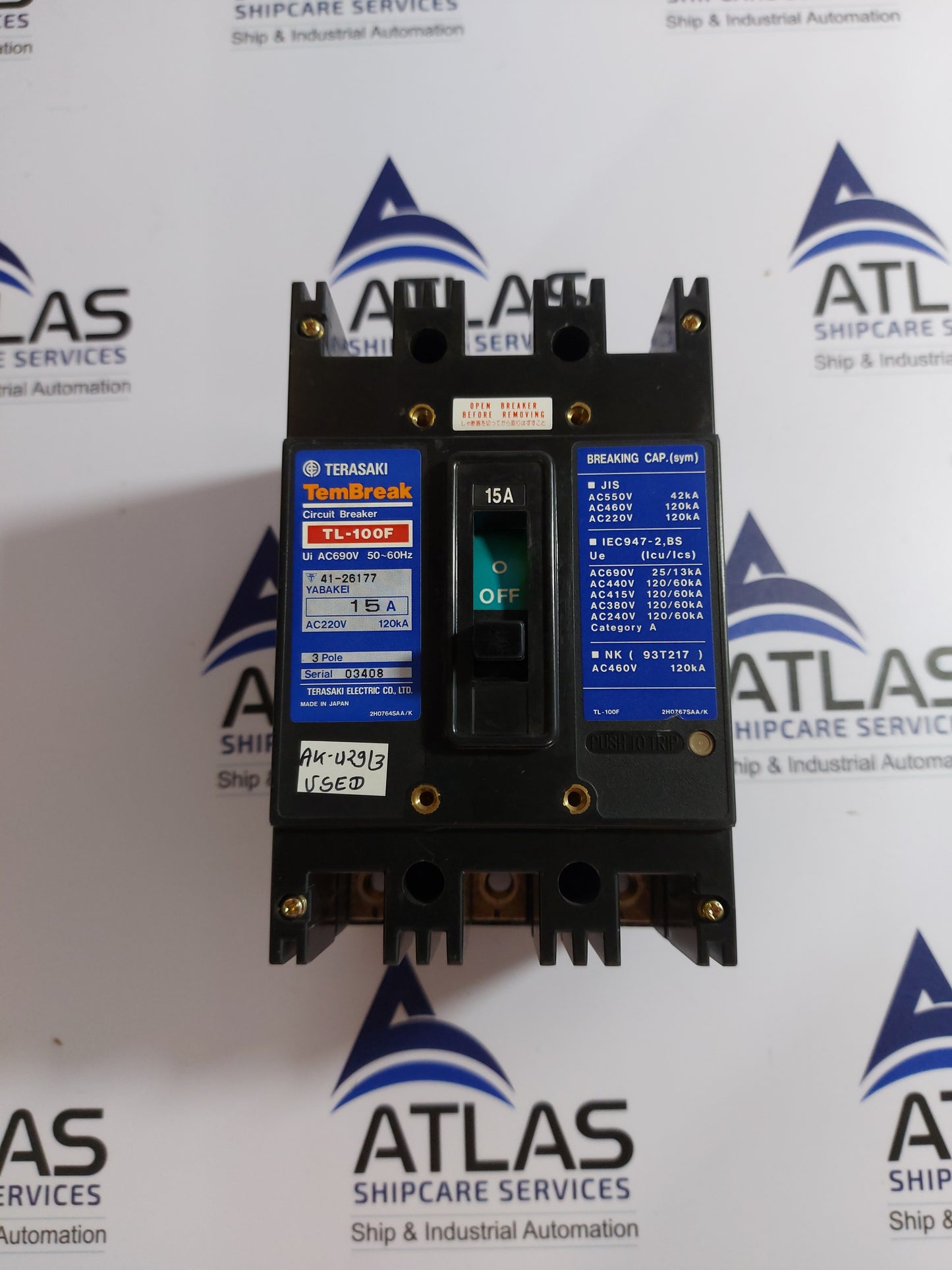 TERASAKI TL-100F TEMBREAK CIRCUIT BREAKER 3 POLE 15A