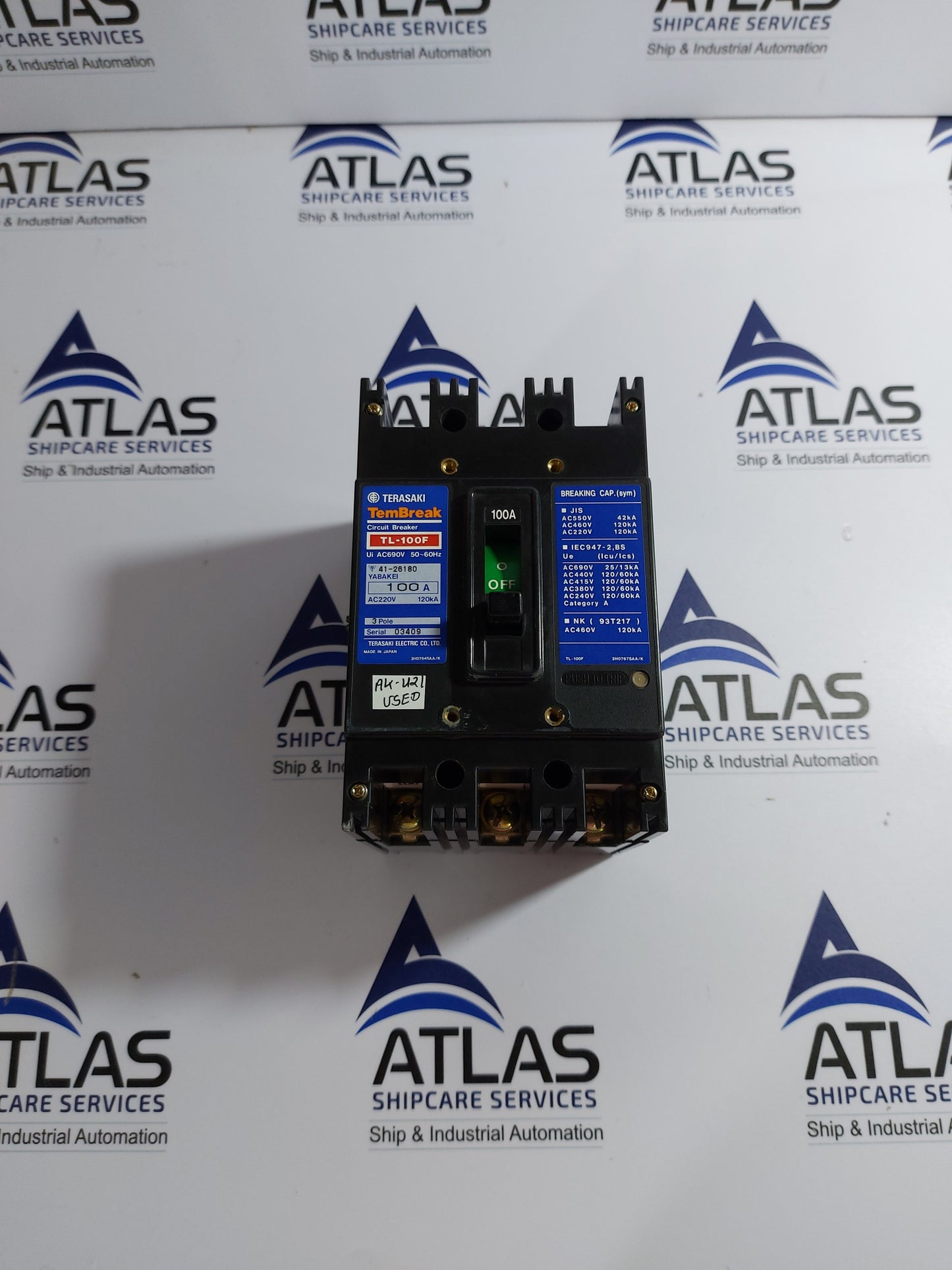 TERASAKI TL-100F TEMBREAK MOLDED CASE CIRCUIT BREAKER 3 POLE 100A