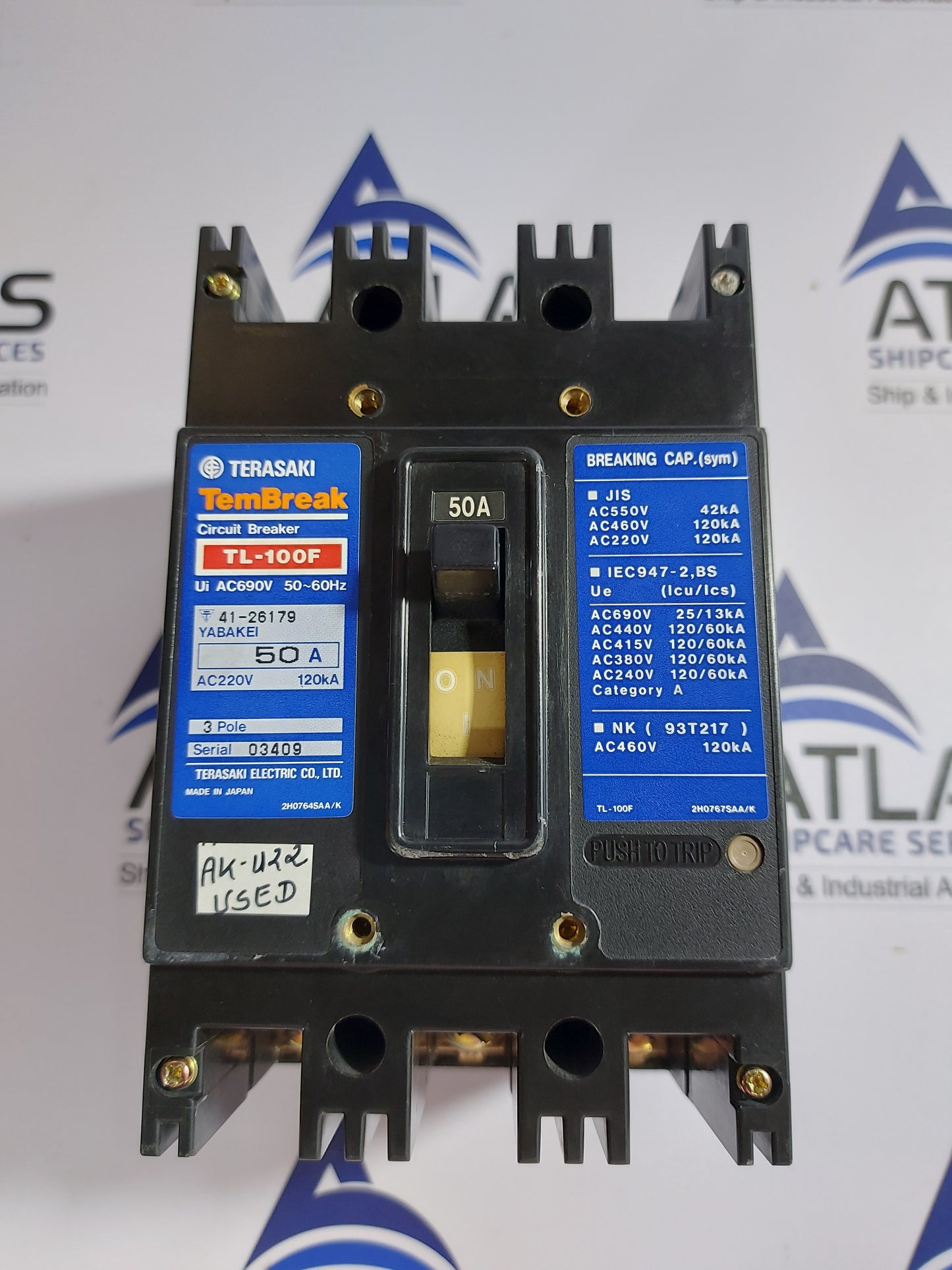TERASAKI TL-100F TEMBREAK MOLDED CASE CIRCUIT BREAKER 3 POLE 50A