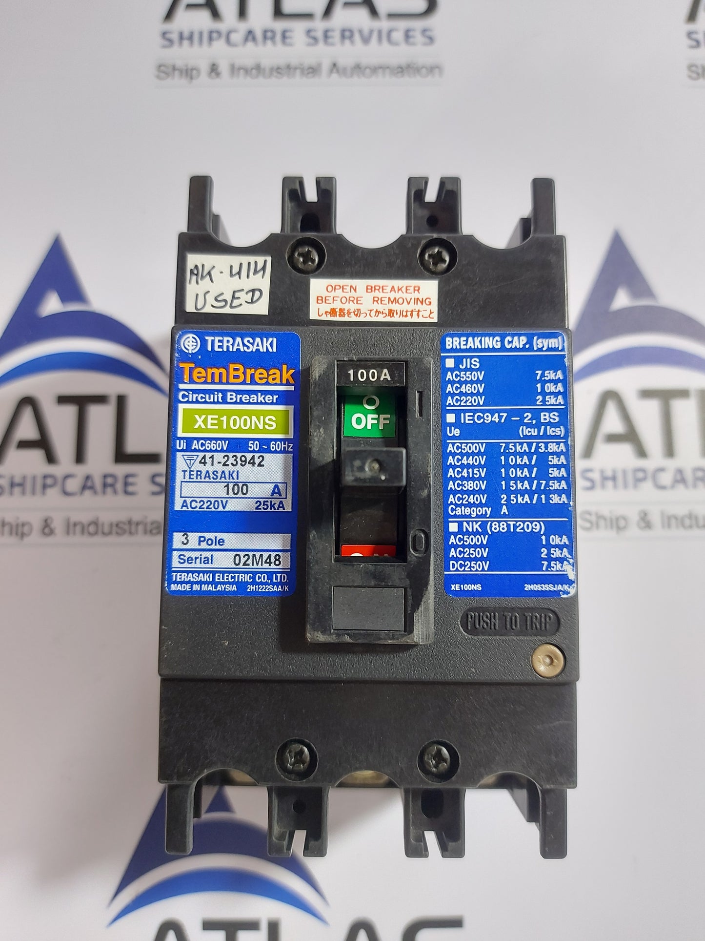 TERASAKI XE100NS TEMBREAK CIRCUIT BREAKER 3 POLE 100A